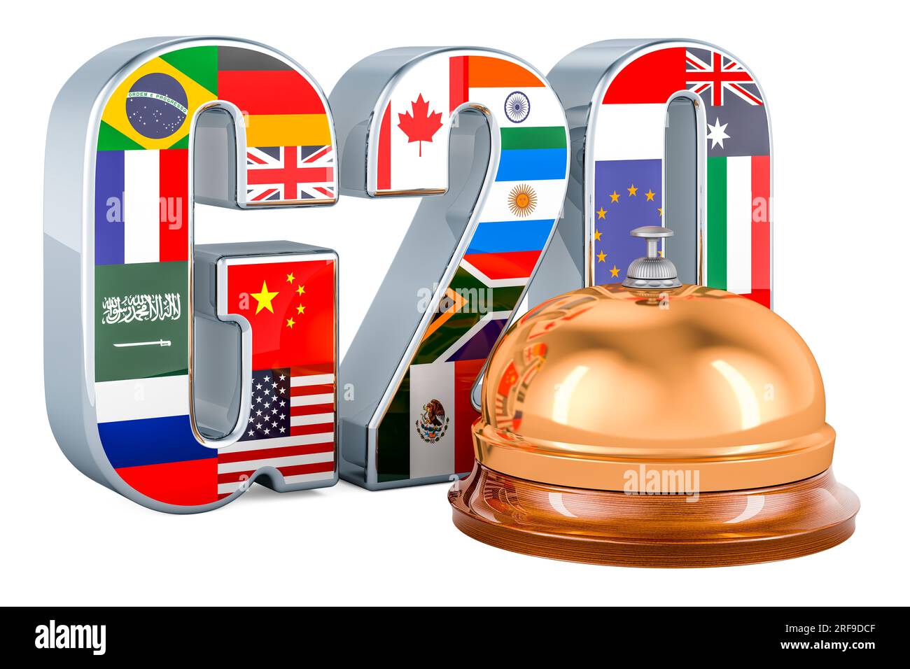 G20 con campana di ricezione, rendering 3D isolato su sfondo bianco Foto Stock