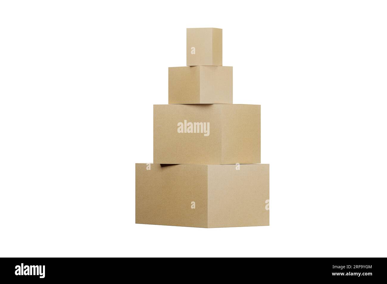 Scatole di consegna impilate con sfondo bianco Foto Stock