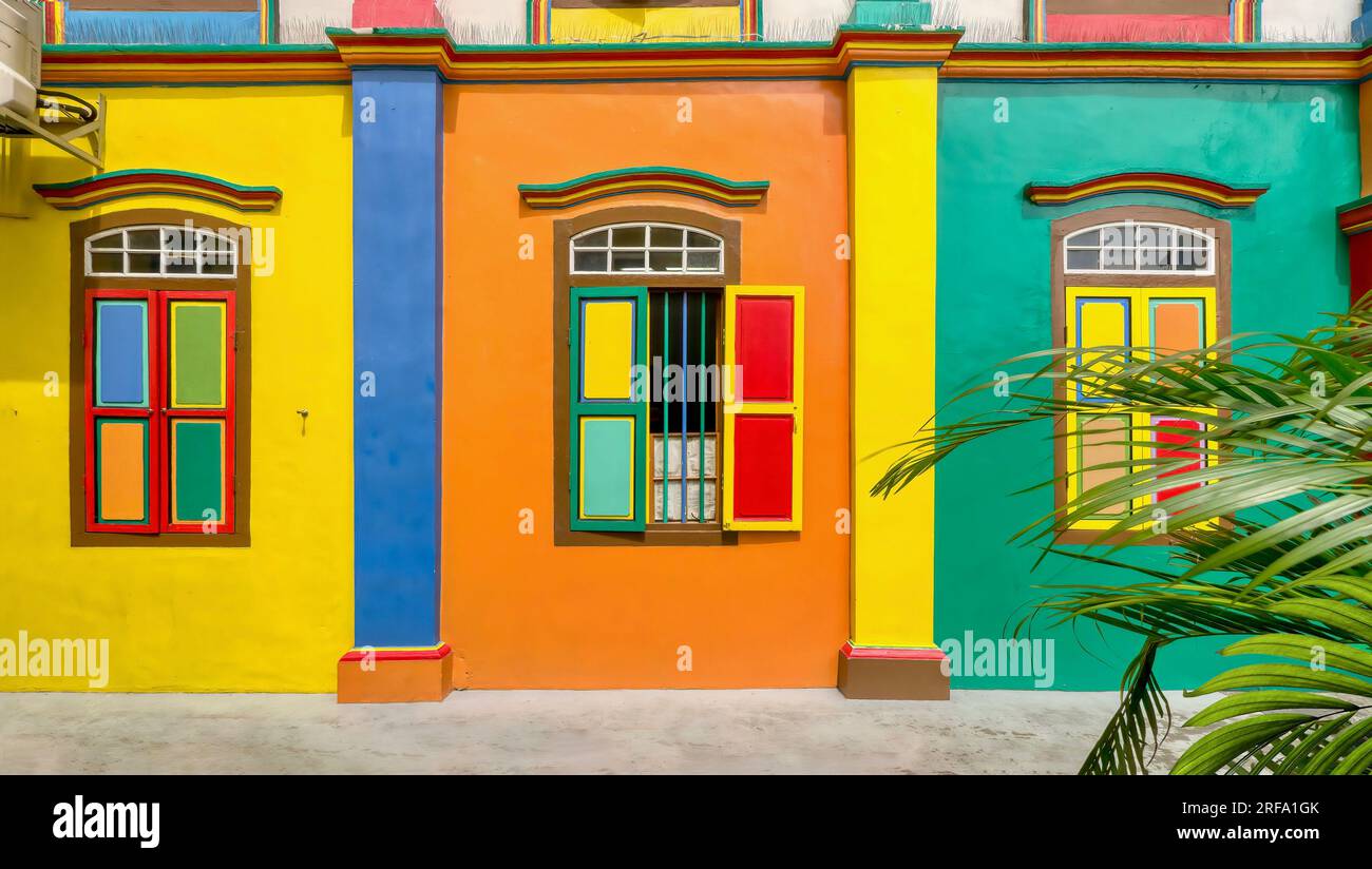 Singapore, Singapore - 18 agosto 2013. Vista sulla strada della colorata casa Tan Teng Niah, l'ultima villa cinese sopravvissuta a Little India. Foto Stock