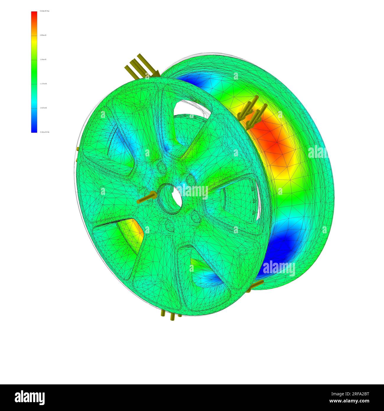 Analisi FEM, analisi del metodo degli elementi finiti, della ruota del cerchione, test di sollecitazione Foto Stock