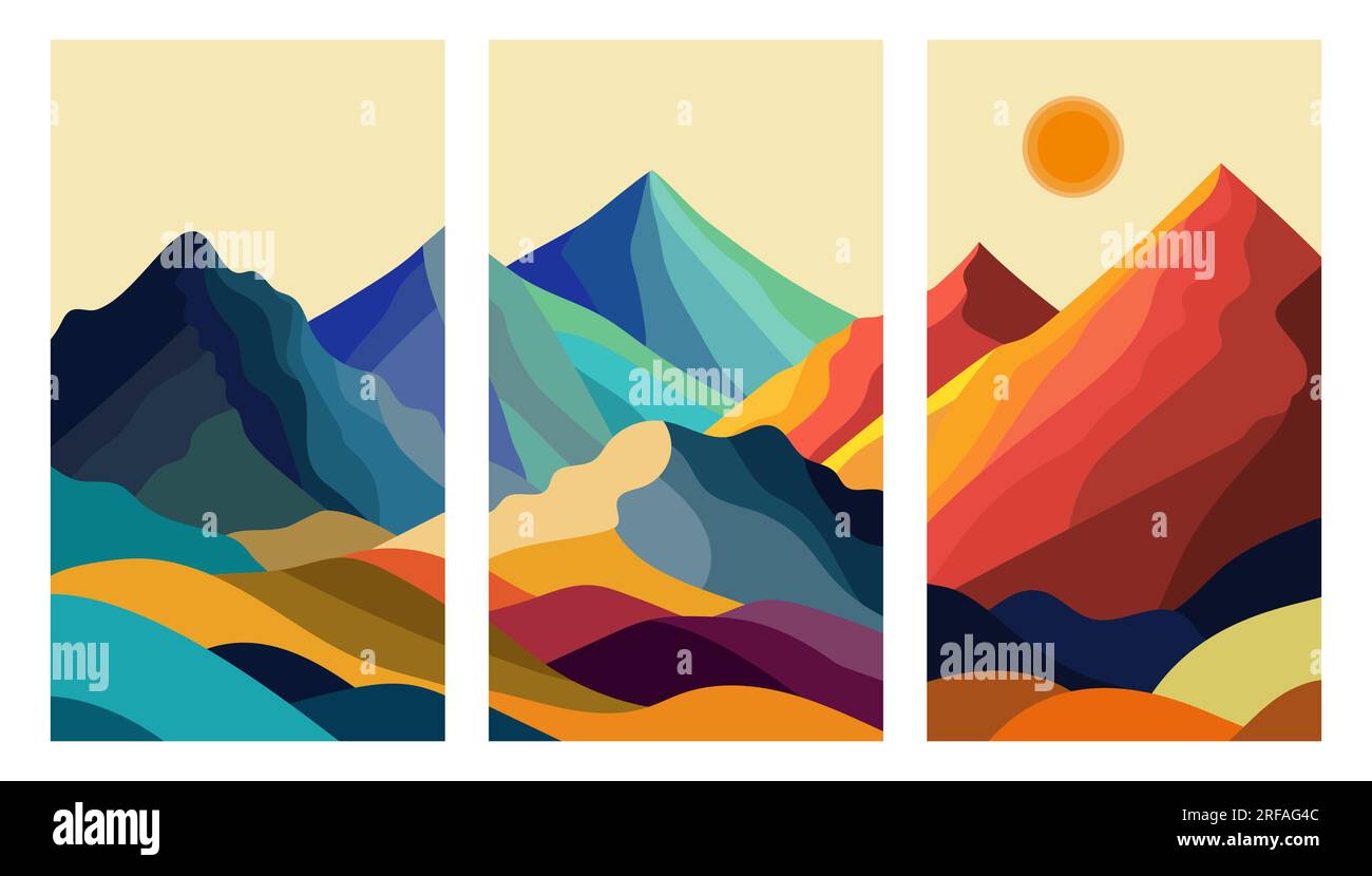 Collage con montagne colorate Illustrazione Vettoriale