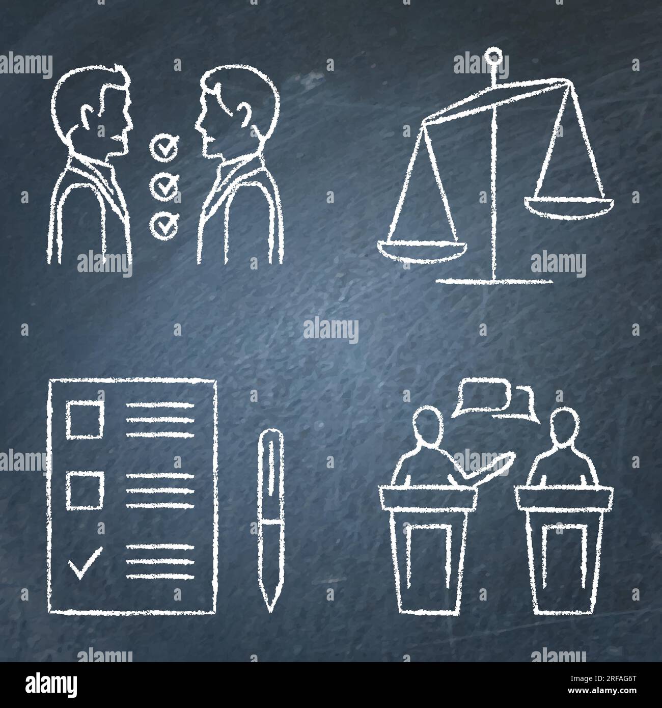 Icona di negoziazione diplomatica e commerciale sulla lavagna. Illustrazione vettoriale. Illustrazione Vettoriale