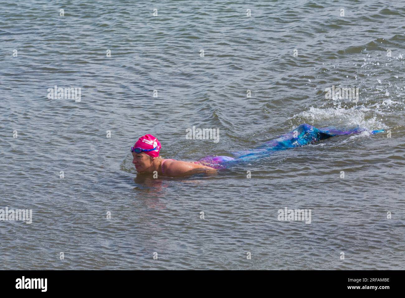 Sirenetta in mare a Swanage, Dorset, Regno Unito, a luglio Foto Stock