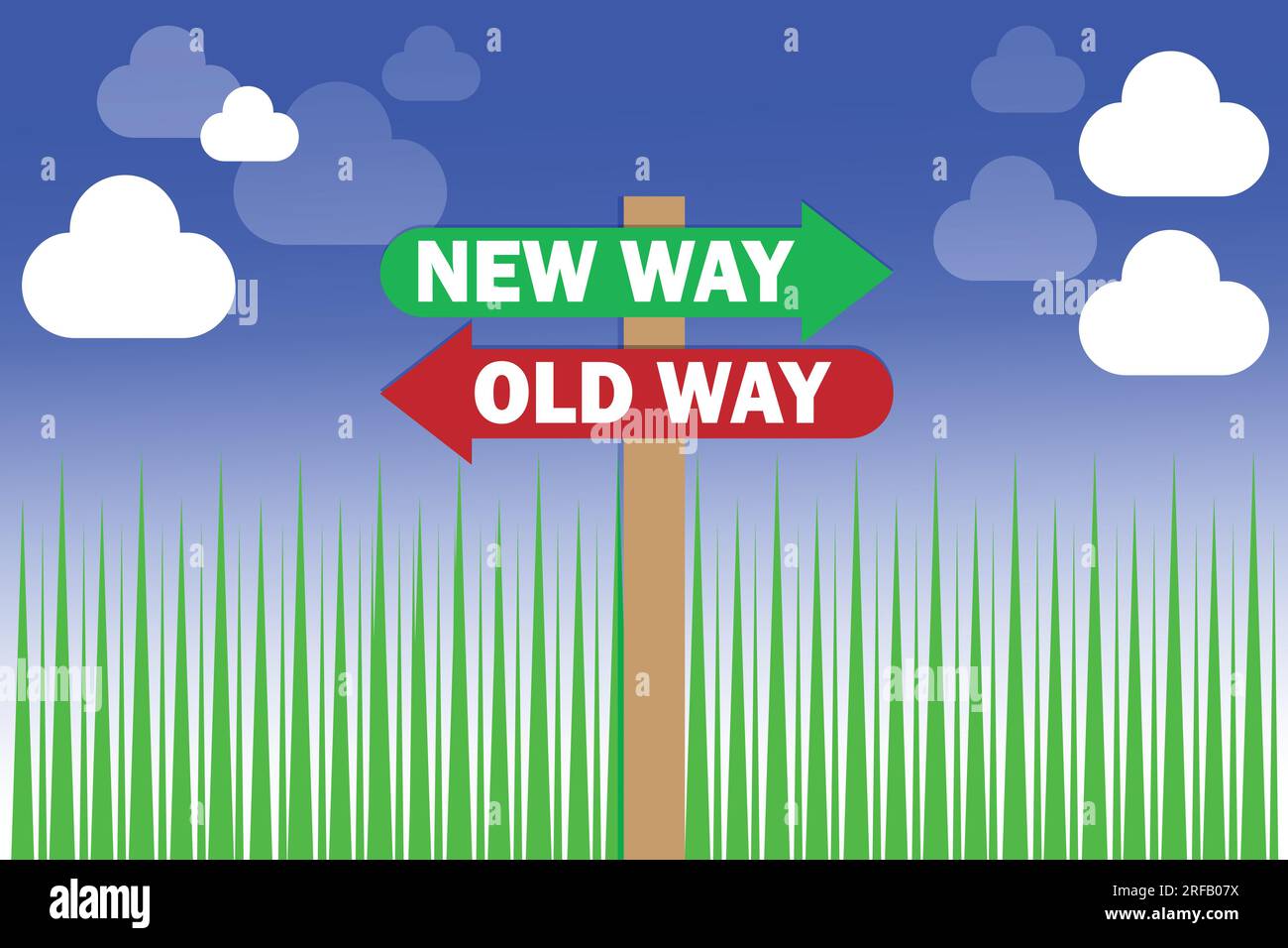 Due indicazioni per New Way vs Old Way che mostrano le scelte. Illustrazione vettoriale Illustrazione Vettoriale