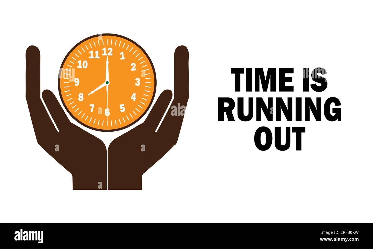 Il tempo sta per scadere. Mano che regge l'orologio. Illustrazione vettoriale su sfondo bianco. Illustrazione Vettoriale