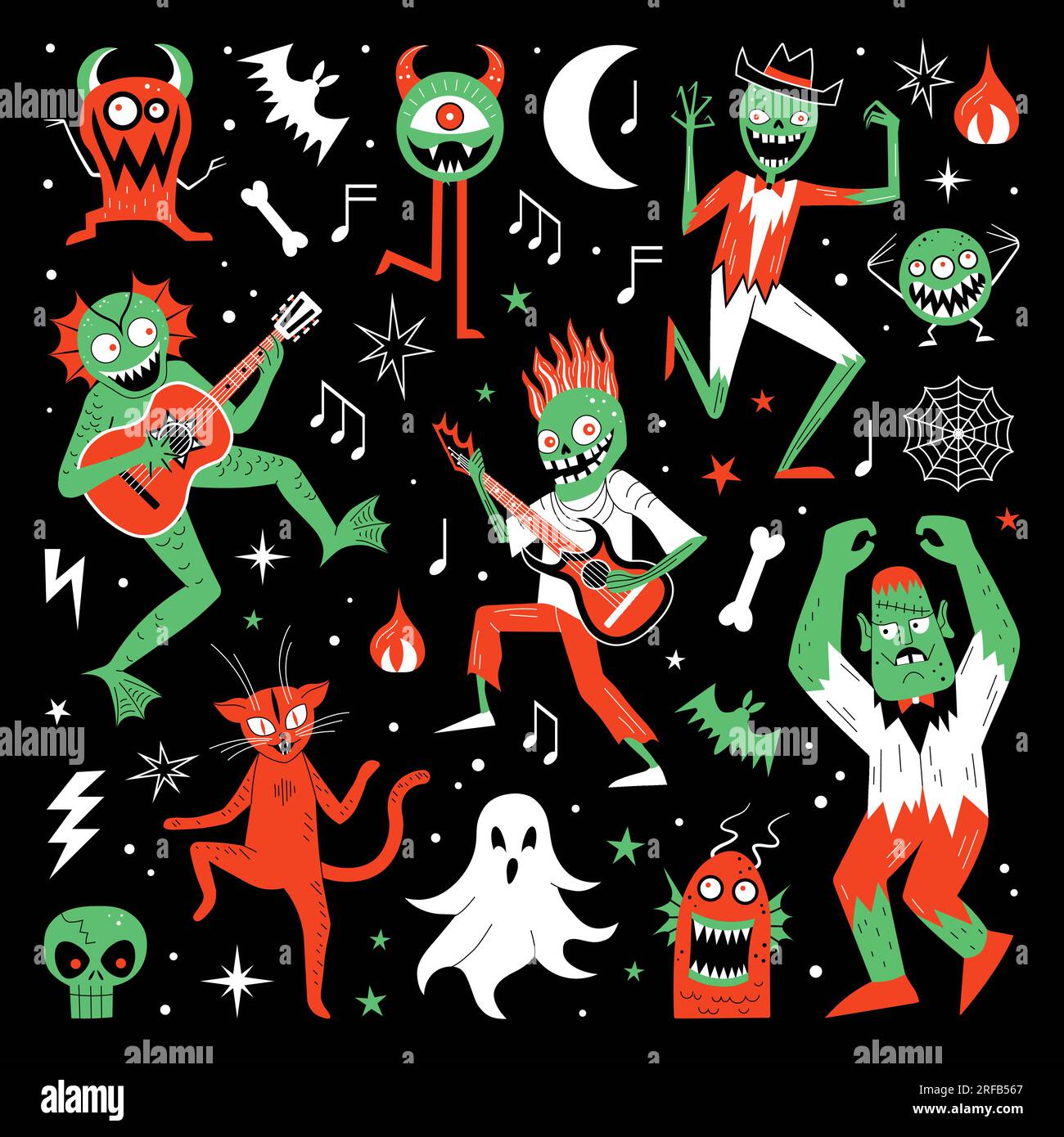 Rocking Monster Mash, set natalizio di Halloween Illustrazione Vettoriale