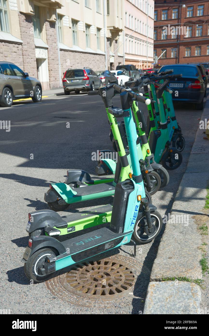 Scooter elettrici a Helsinki, Finlandia Foto Stock