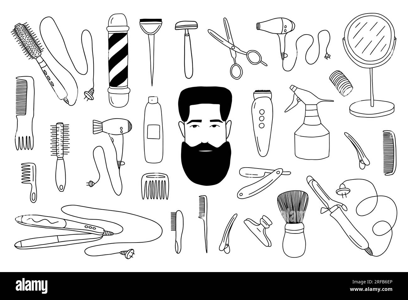 Set di elementi per barbiere vettoriali Doodle Illustrazione Vettoriale