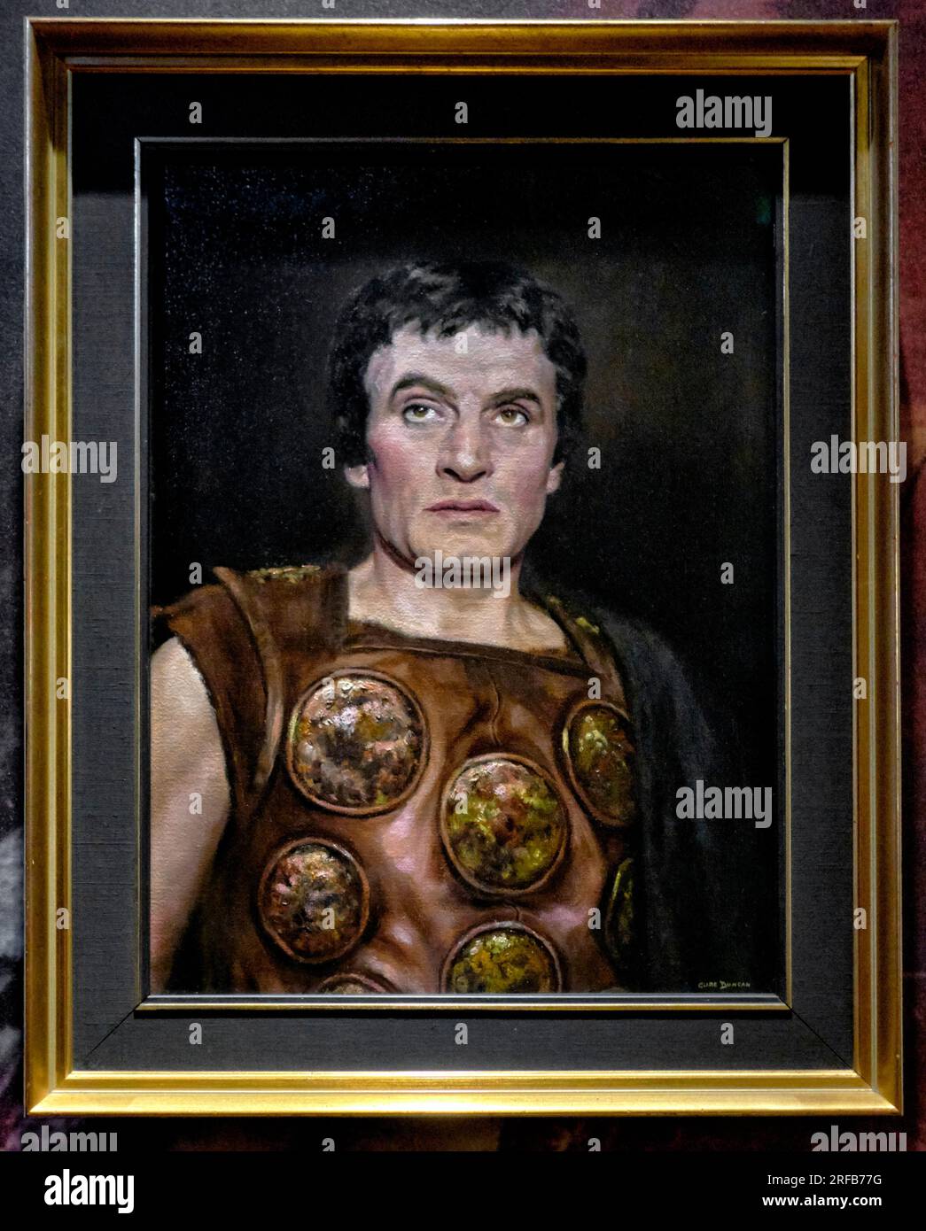 Pittura dell'attore Lawrence Olivier nel suo ruolo di Coriolanus, William Shakespeare opera teatrale. RSC Swan Theatre, Stratford Upon Avon, Inghilterra Regno Unito Foto Stock