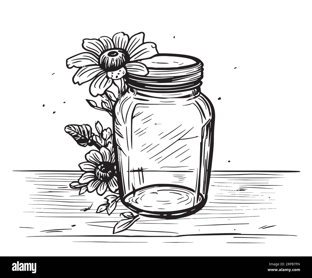 Vaso in vetro e fiore disegnato a mano schizzo Vector Illustrazione Vettoriale