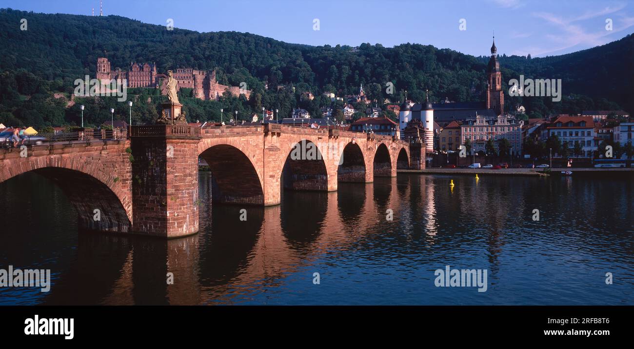Germania. Heidelberg. Vista sulla città. Ponte sul fiume Neckar. Foto Stock