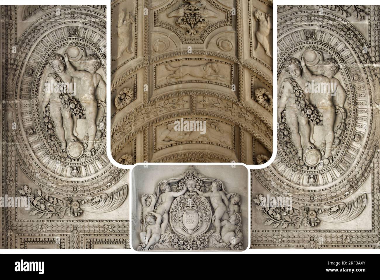 Il sontuoso interno del museo del Louvre a Parigi, Francia, stucco, marmo e affreschi Foto Stock