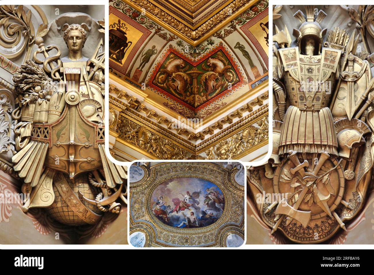 Il sontuoso interno del museo del Louvre a Parigi, Francia, stucco, marmo e affreschi Foto Stock