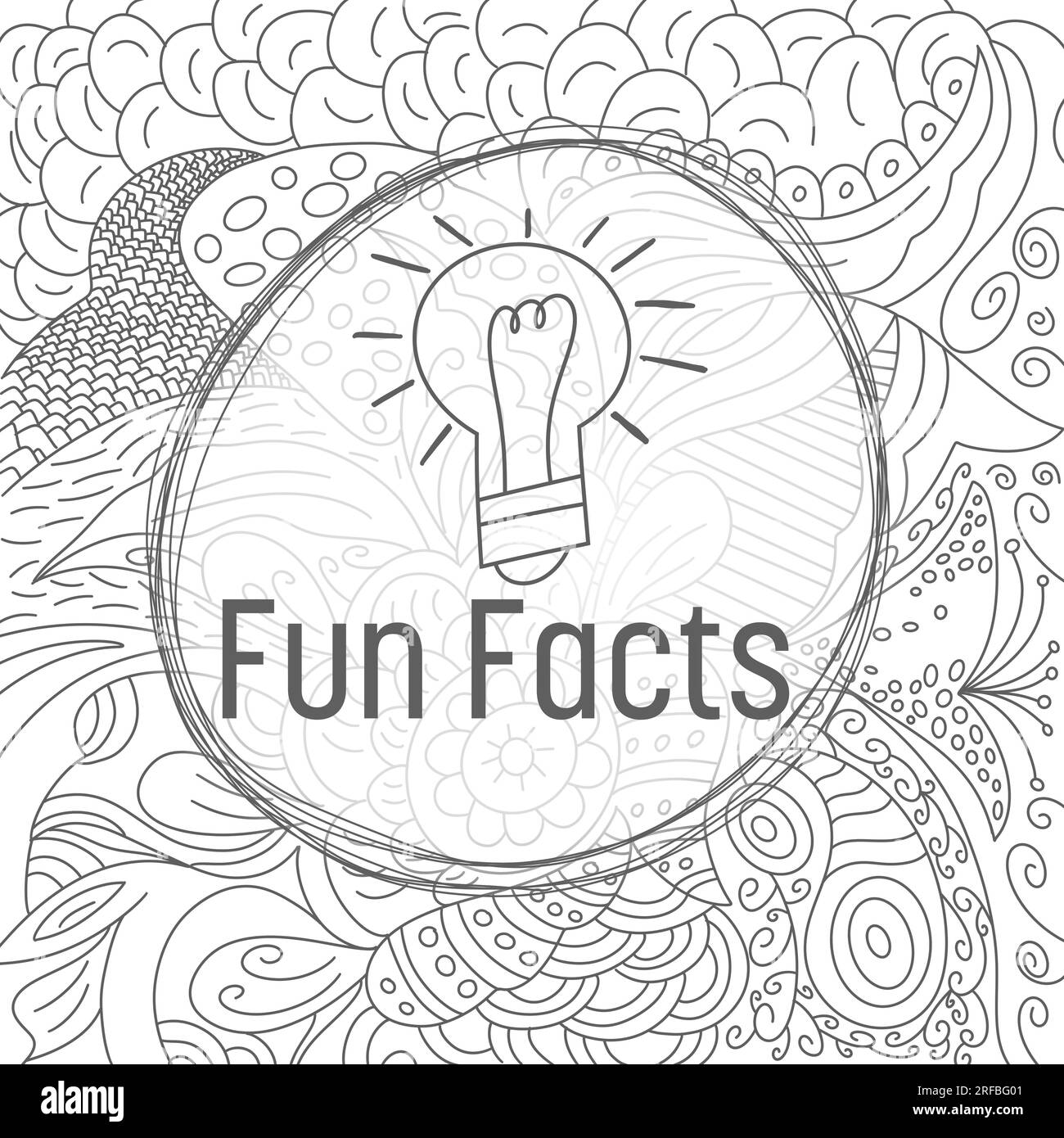 Curiosità elemento Doodle sfondo bianco e nero testo circolare Foto Stock