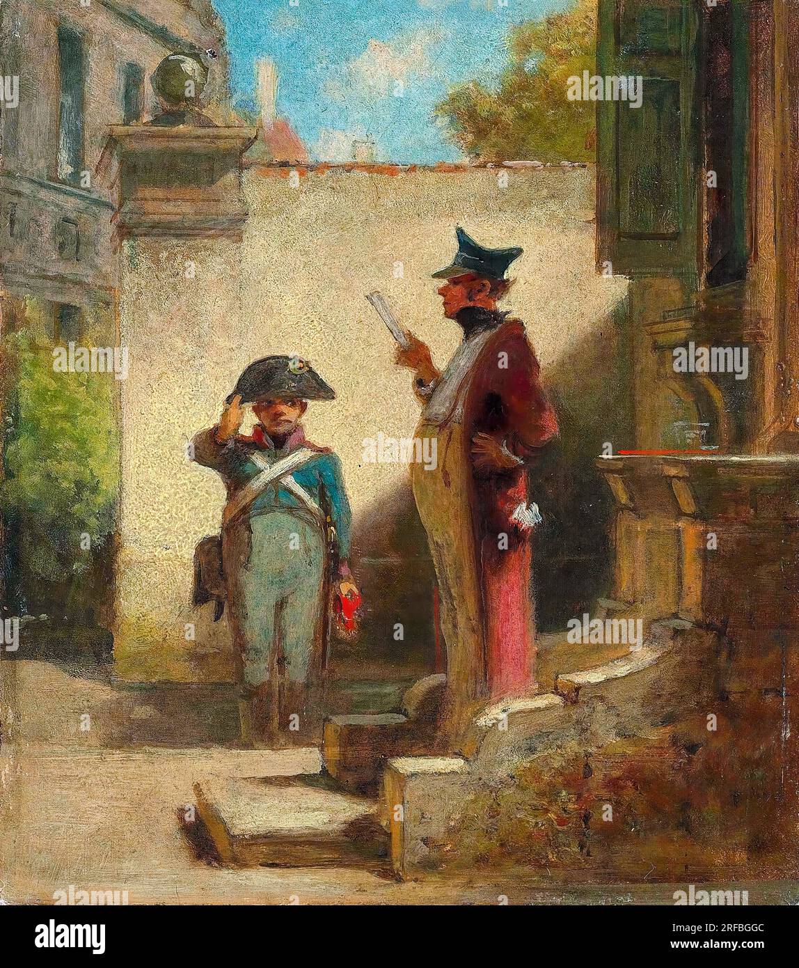 Carl Spitzweg, Der Platzkommandant (il comandante di piazza), dipinto ad olio a bordo, 1848-1850 Foto Stock