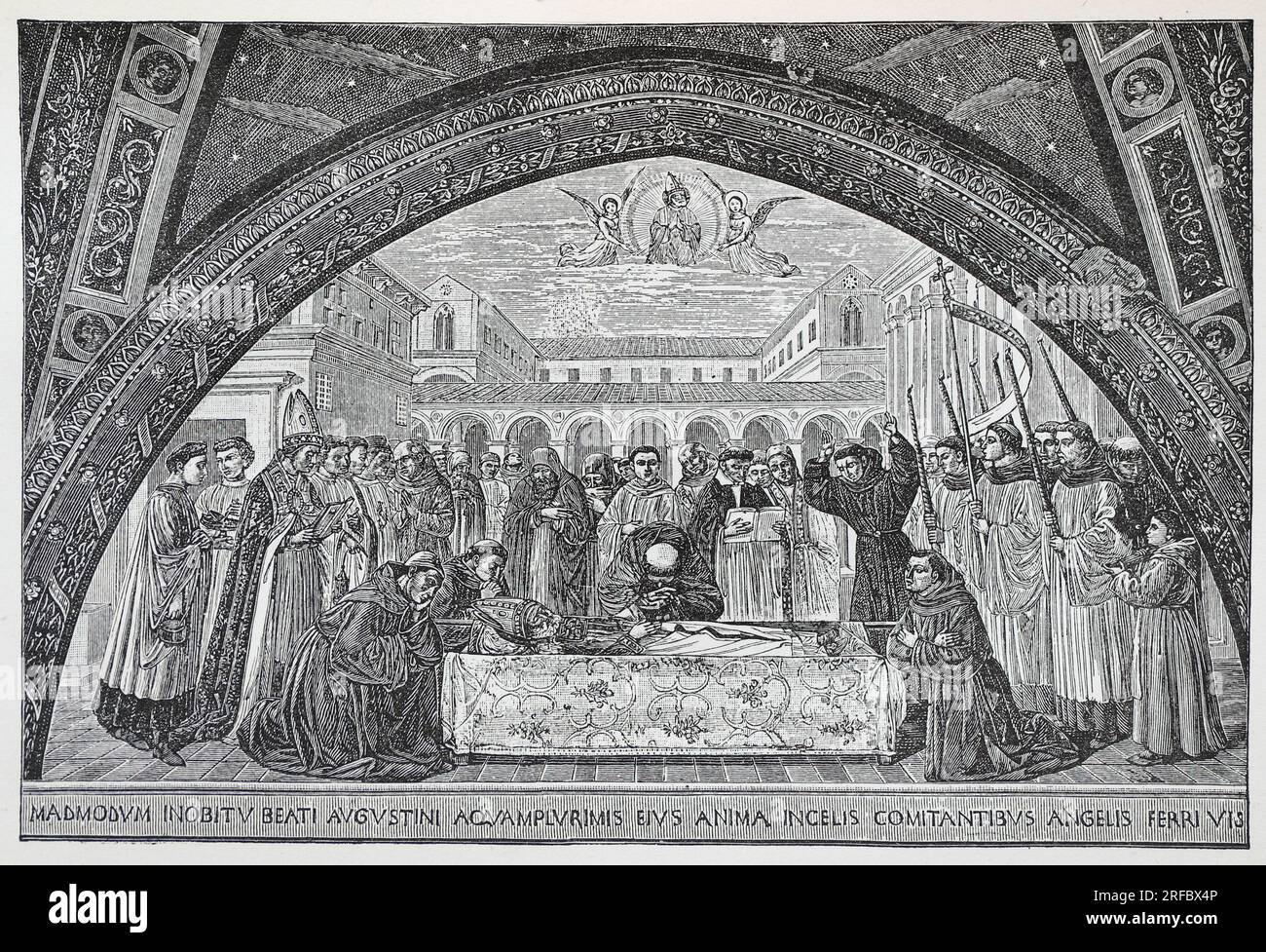 Funerale di S.. Agostino d'Ippona, dopo un dipinto di Benozzo Gozzoli nella Chiesa di S. Augustine a San Gemignano, Italia. Incisione da Lives of the Saints di Sabin Baring-Gould. Foto Stock