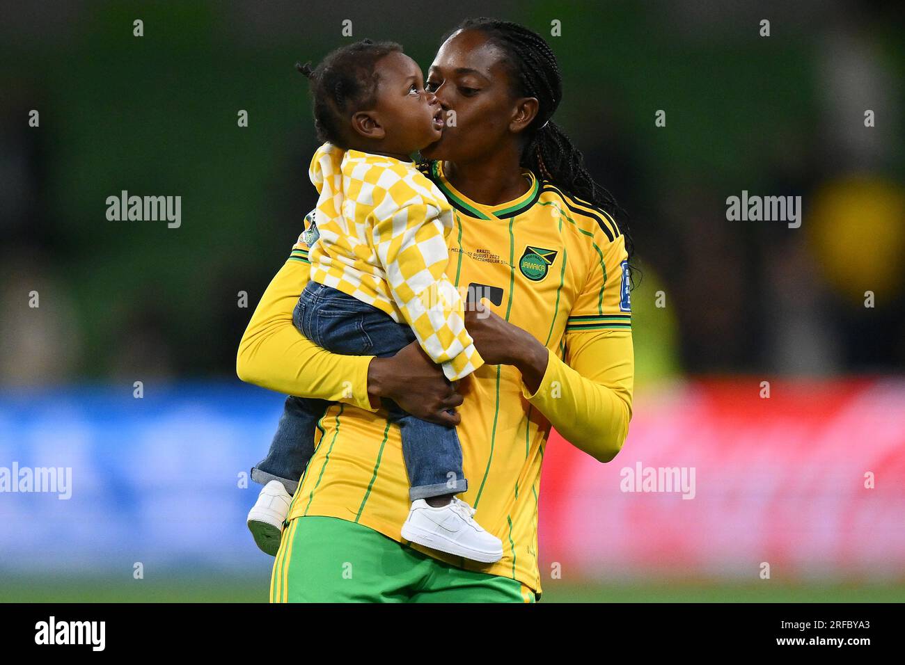 Melbourne Rectangular Stadium, Melbourne, Australia. 2 agosto 2023. Coppa del mondo femminile FIFA gruppo F calcio, Giamaica contro Brasile; Konya Plummer della Giamaica festeggia il passaggio al turno dei 16 dopo questo sorteggio 0-0 credito: Action Plus Sports/Alamy Live News Foto Stock