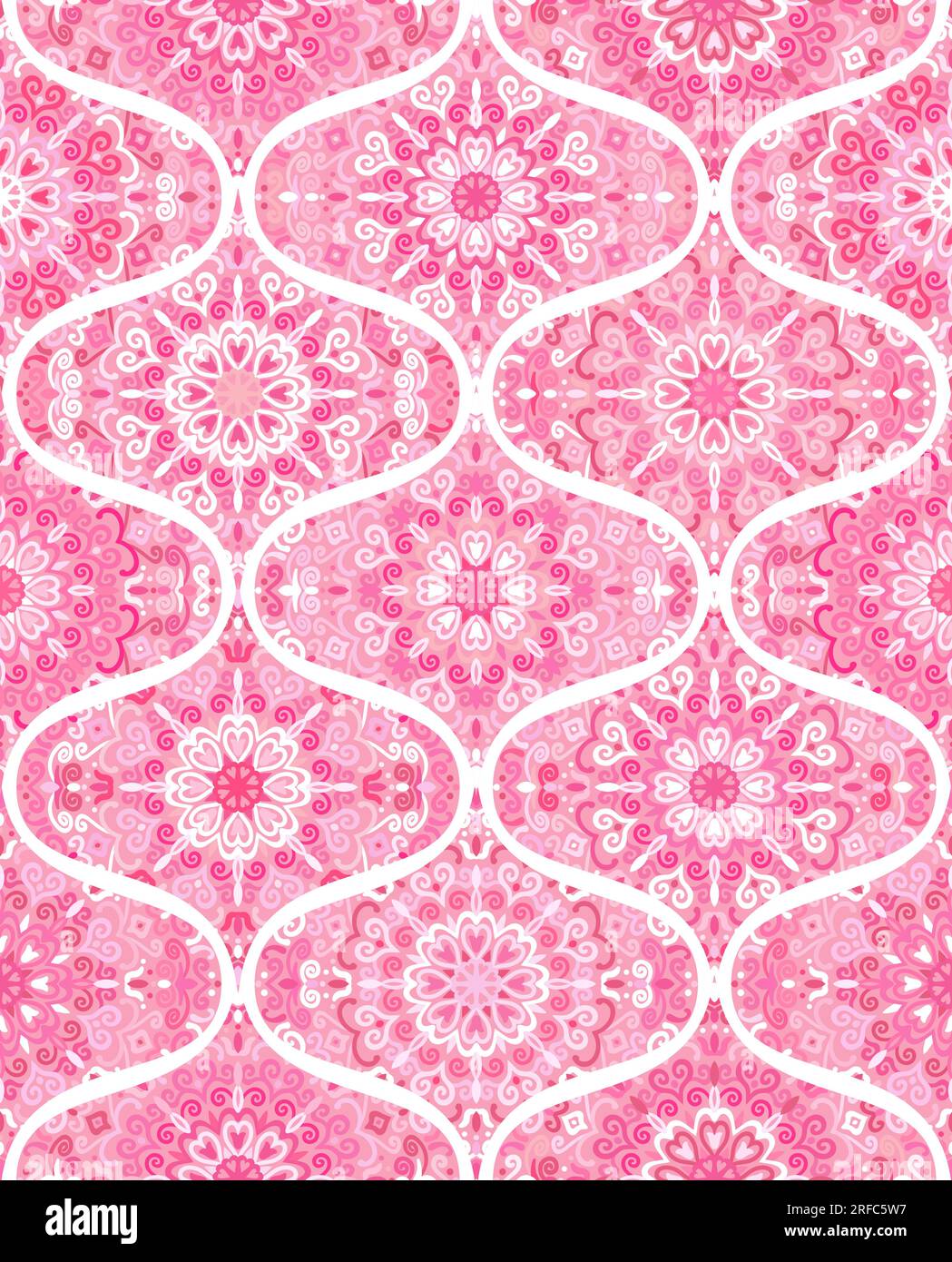 Motivo a forma di ogee rosa da intricati mandala floreali Illustrazione Vettoriale