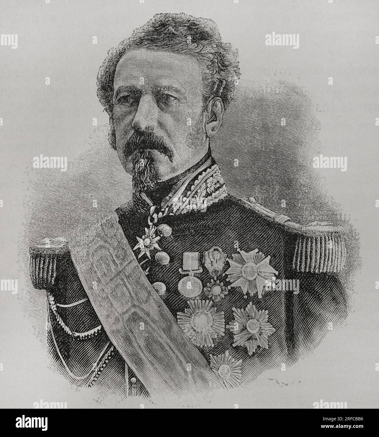 Adolphe Niel (1802-1869). Ufficiale militare e statista francese. Maresciallo di Francia e ministro della guerra. Ritratto. Incisione. "Historia de la Guerra Franco-Alemana de 1870-1871". Pubblicato a Barcellona, 1791. Foto Stock