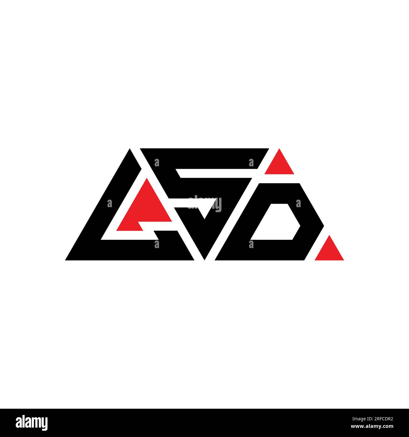 Logo LSD a forma di lettera triangolare con forma triangolare. Monogramma di design con logo a triangolo LSD. Modello con logo vettoriale a triangolo LSD di colore rosso. LSD triangul Illustrazione Vettoriale
