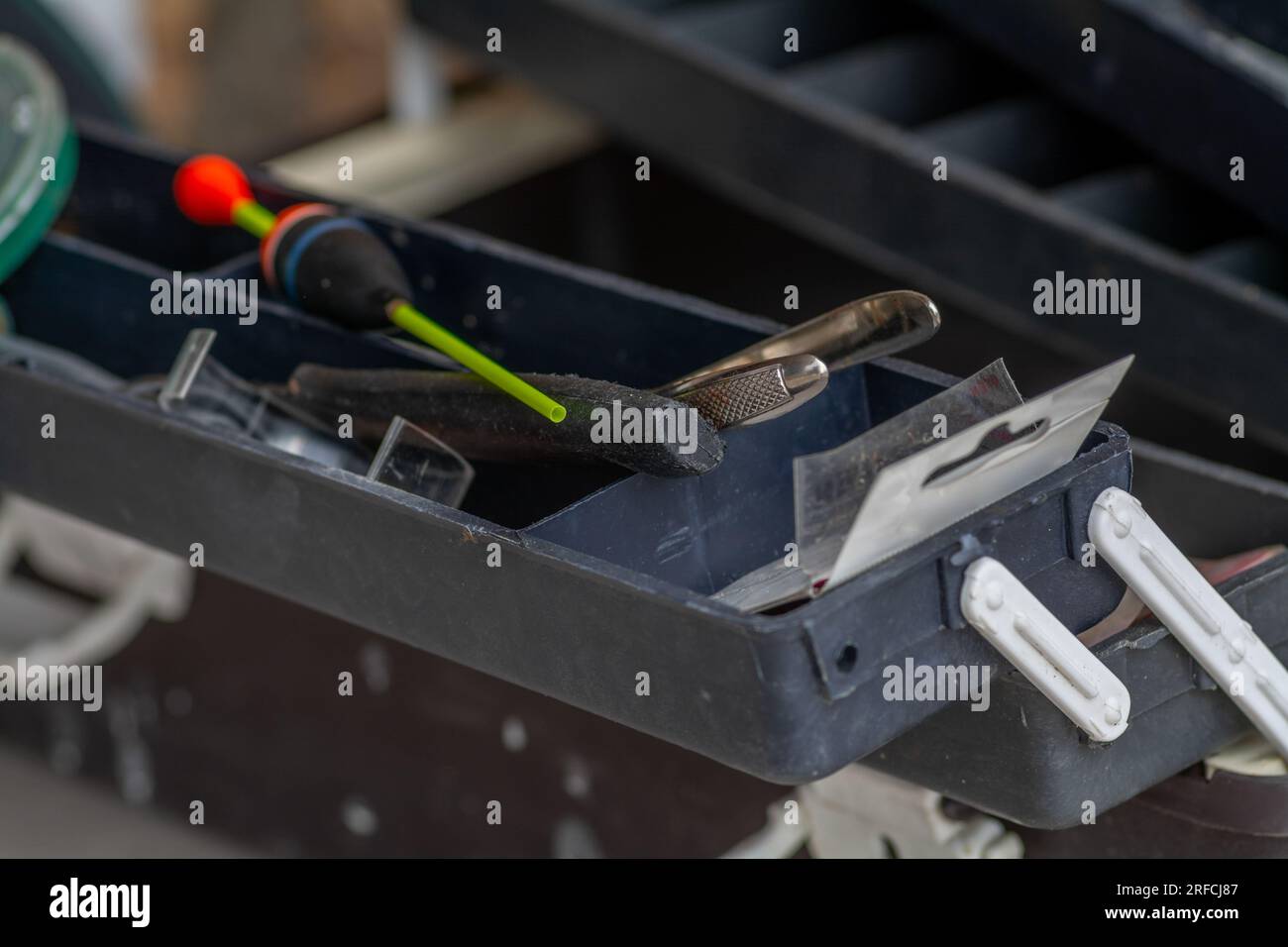 attrezzatura da pesca in cassetta Foto Stock