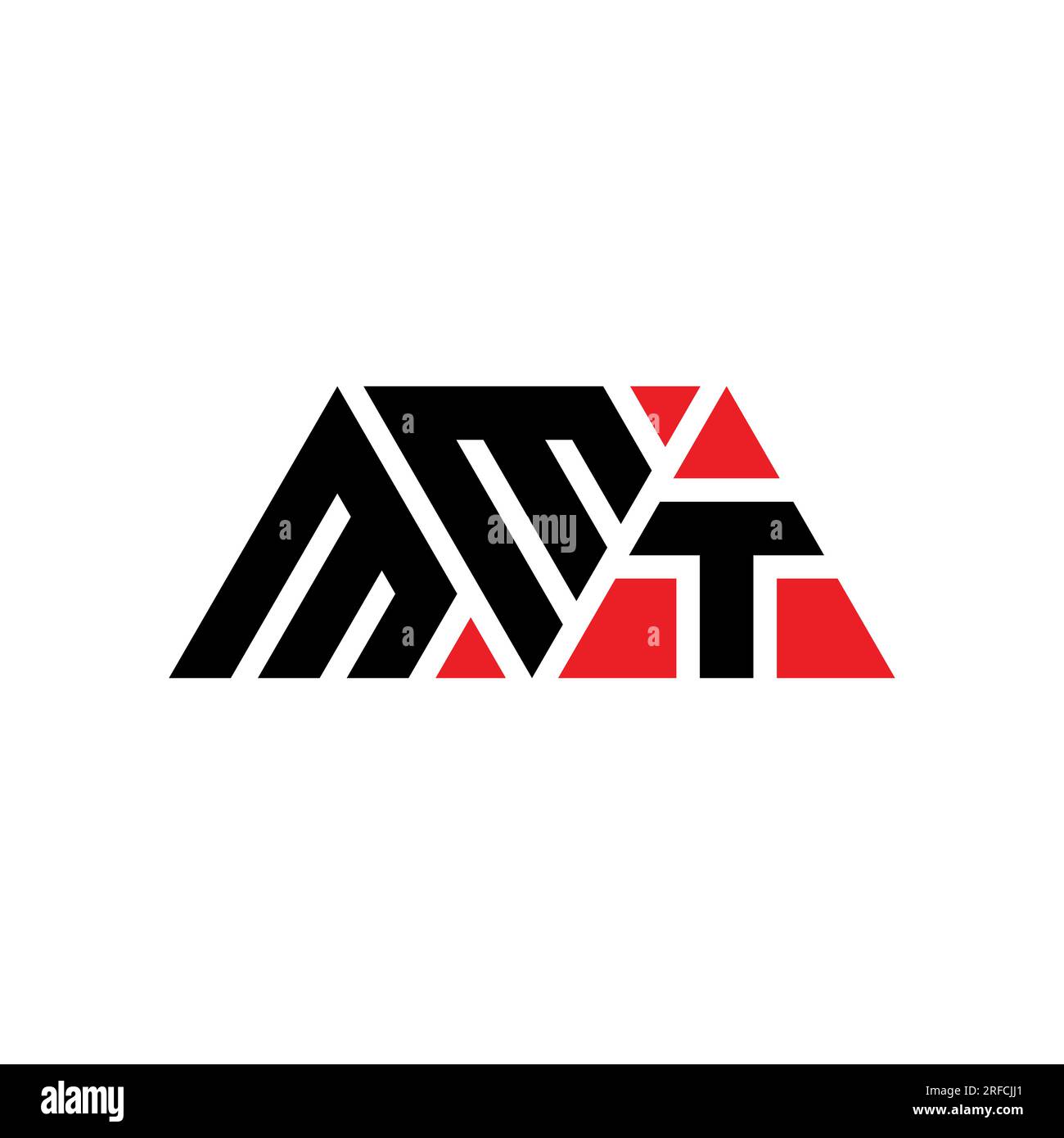 Logo MMT a lettere triangolari con forma triangolare. Monogramma di design con logo triangolare MMT. Modello con logo vettoriale a triangolo MMT di colore rosso. MMT triangul Illustrazione Vettoriale