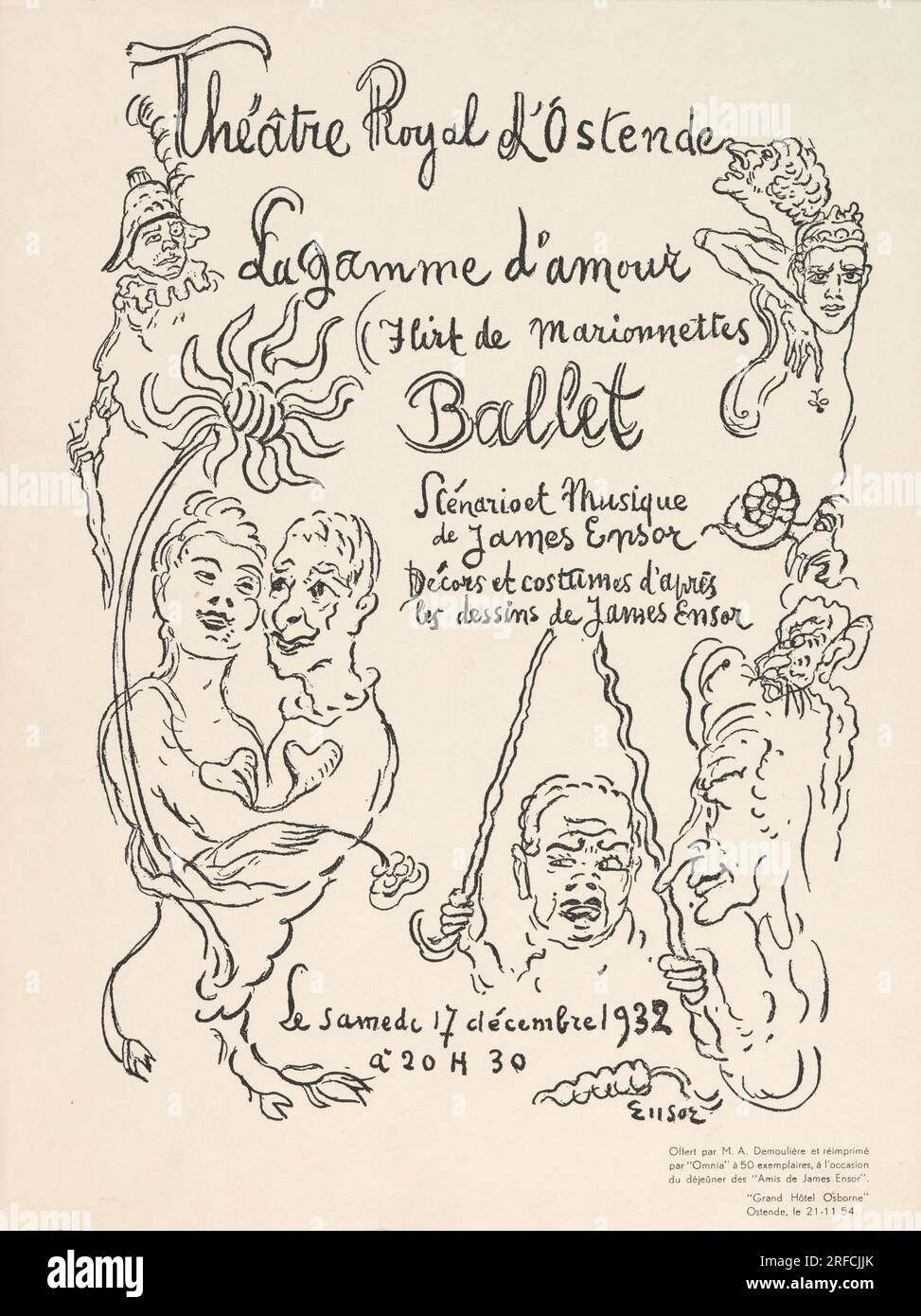 Programma van de opvoering van het Ballet 'la Gamme d'Amour' - Schouwburg Ostenda 17 dicembre 1932 1932 di James Ensor Foto Stock