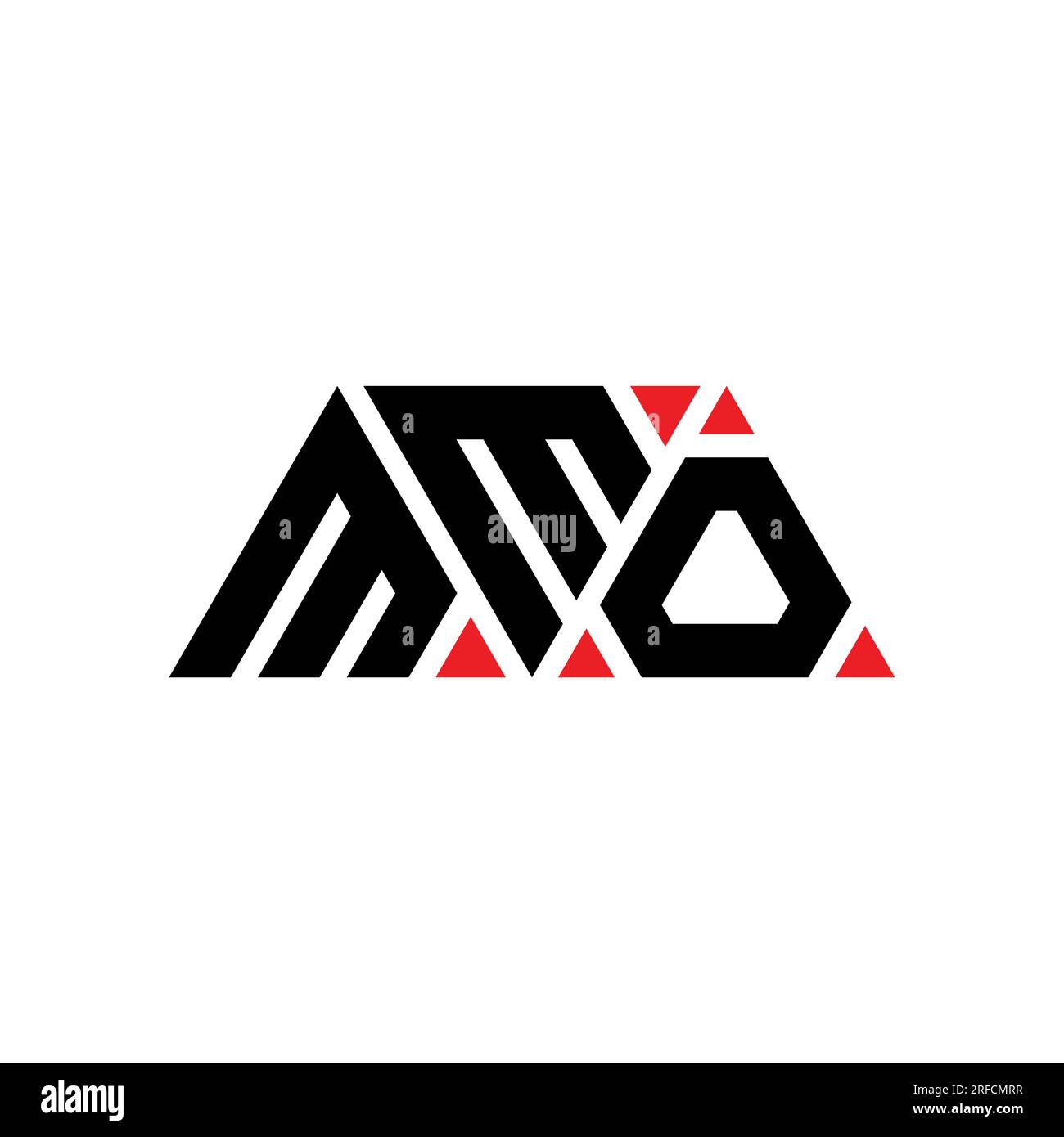 Logo MMO triangolare a lettere con forma triangolare. Monogramma di design con logo triangolare MMO. Modello di logo vettoriale triangolare MMO di colore rosso. MMO triangul Illustrazione Vettoriale