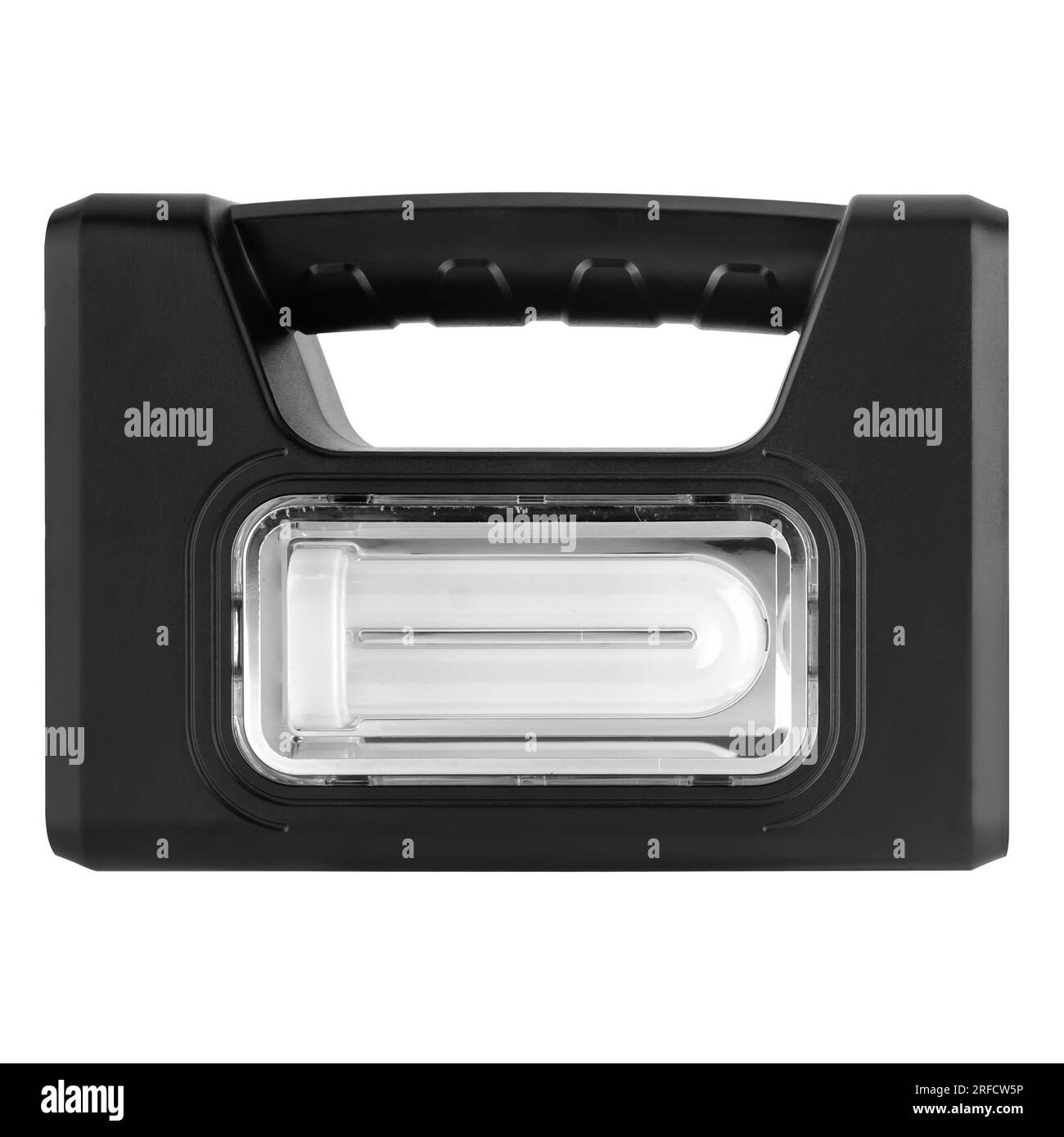 Torcia portatile con batteria, su sfondo bianco in isolamento Foto Stock