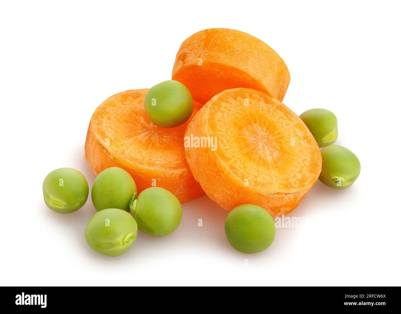 percorso carota pisello verde isolato su bianco Foto Stock