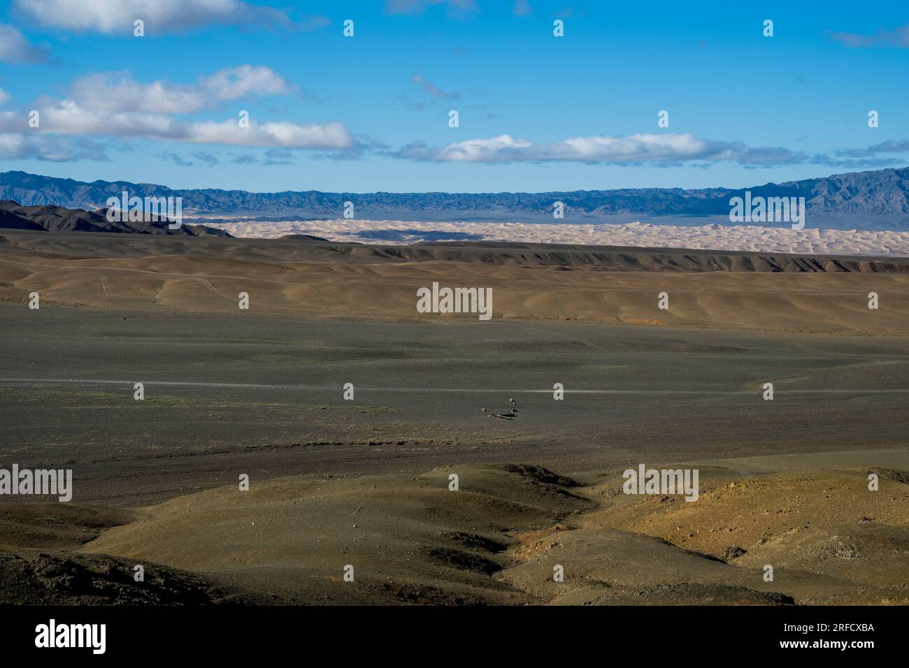 Vista delle dune di sabbia di Hongoryn Els (Khongoryn Els) nel deserto del Gobi, nel Parco nazionale Gobi Gurvansaikhan, nella Mongolia meridionale. Foto Stock
