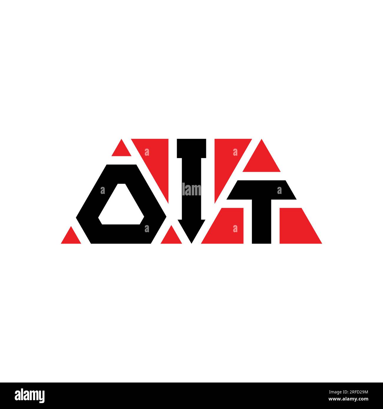 Logo OIT a lettere triangolari con forma triangolare. Monogramma di design con logo triangolare OIT. Modello logo vettoriale triangolare OIT di colore rosso. OIT triangul Illustrazione Vettoriale