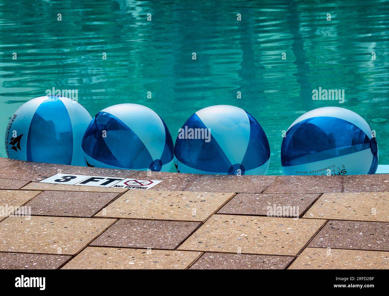 Quattro palline da spiaggia nella piscina Foto Stock