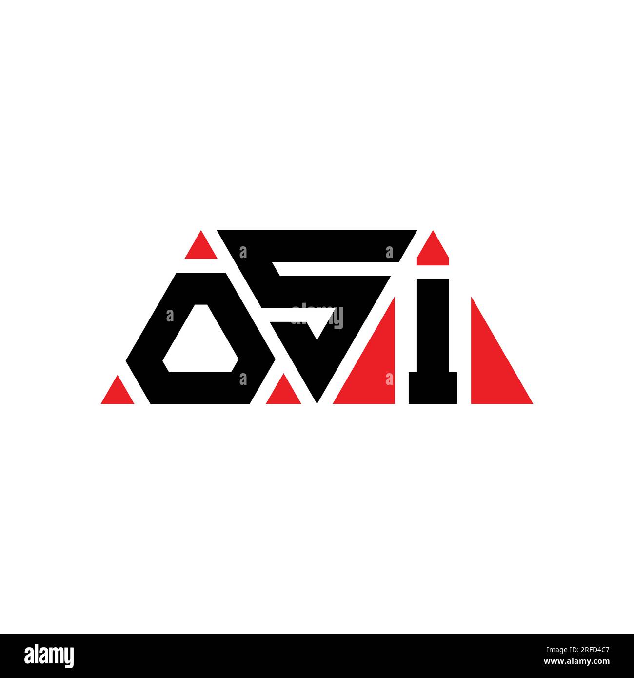 Logo OSI a lettere triangolari con forma triangolare. Monogramma di design con logo triangolare OSI. Modello logo vettoriale triangolare OSI di colore rosso. OSI triangul Illustrazione Vettoriale