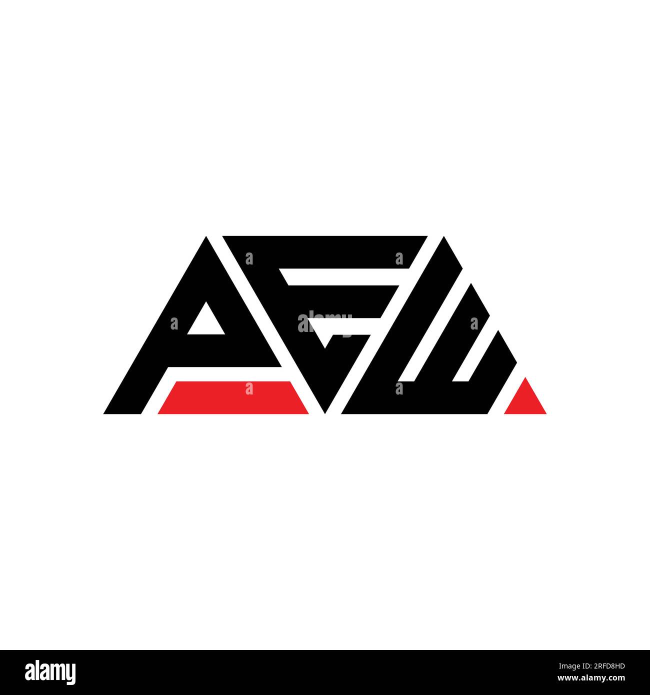 Logo a lettere triangolari PEW con forma triangolare. Monogramma di design con logo a triangolo PEW. APRIRE il modello del logo vettoriale triangolare di colore rosso. PEW triangul Illustrazione Vettoriale