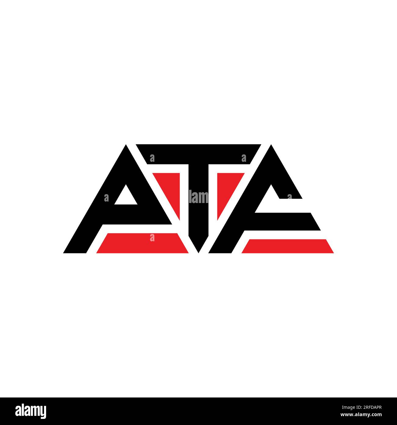Logo PTF a lettera triangolare con forma triangolare. Monogramma di design con logo triangolare PTF. Modello di logo vettoriale a triangolo PTF di colore rosso. PTF triangul Illustrazione Vettoriale