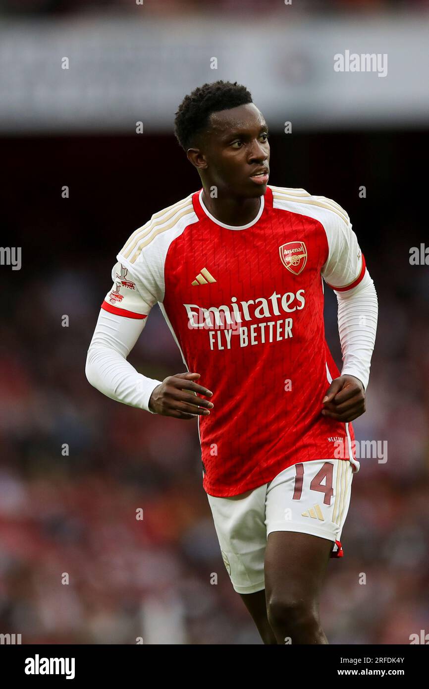 Eddie Nketiah dell'Arsenal durante la partita di Emirates Cup tra Arsenal e AS Monaco all'Emirates Stadium di Londra mercoledì 2 agosto 2023. (Foto: Tom West | mi News) crediti: MI News & Sport /Alamy Live News Foto Stock