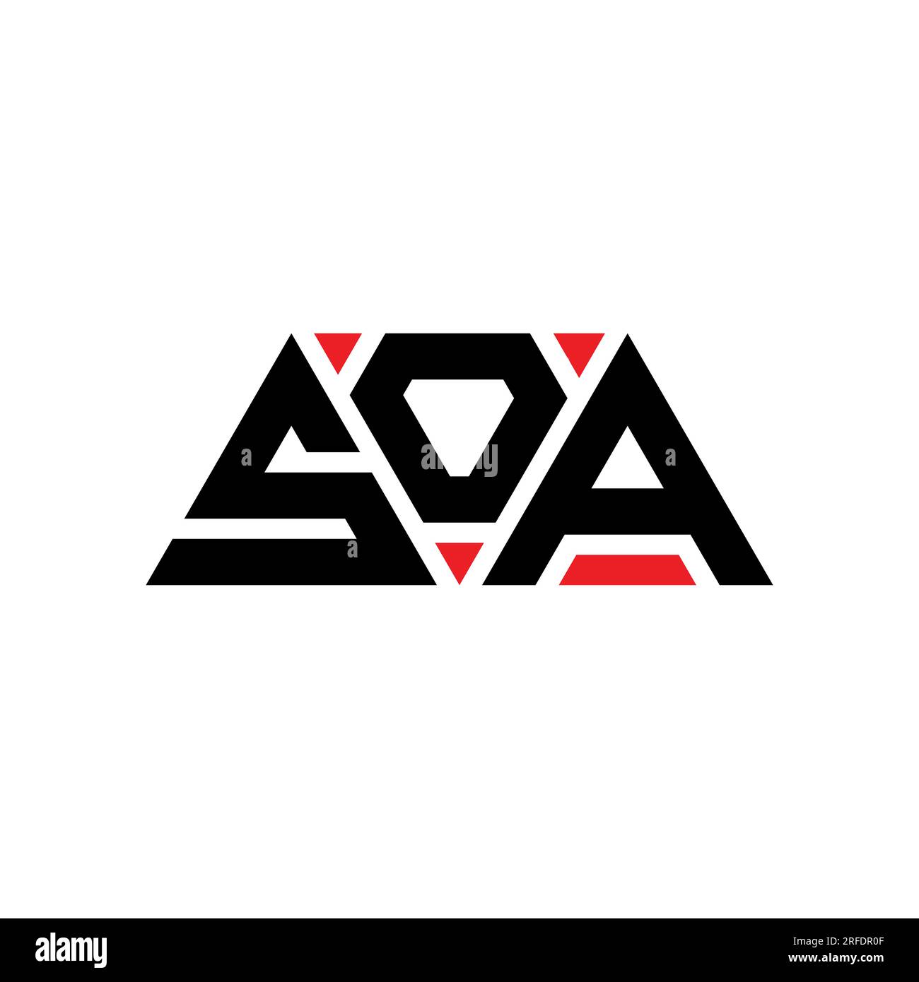 Logo SOA triangolare a lettera con forma triangolare. Monogramma di design con logo a triangolo SOA. Modello di logo vettoriale a triangolo SOA di colore rosso. SOA triangul Illustrazione Vettoriale