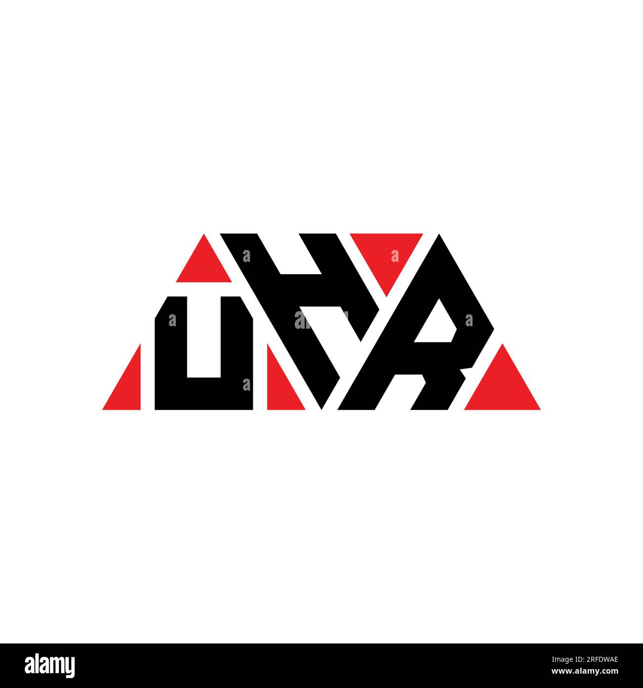 Logo UHR triangolare a lettere con forma triangolare. Monogramma di design con logo triangolare UHR. Modello di logo vettoriale triangolare UHR di colore rosso. UHR triangul Illustrazione Vettoriale