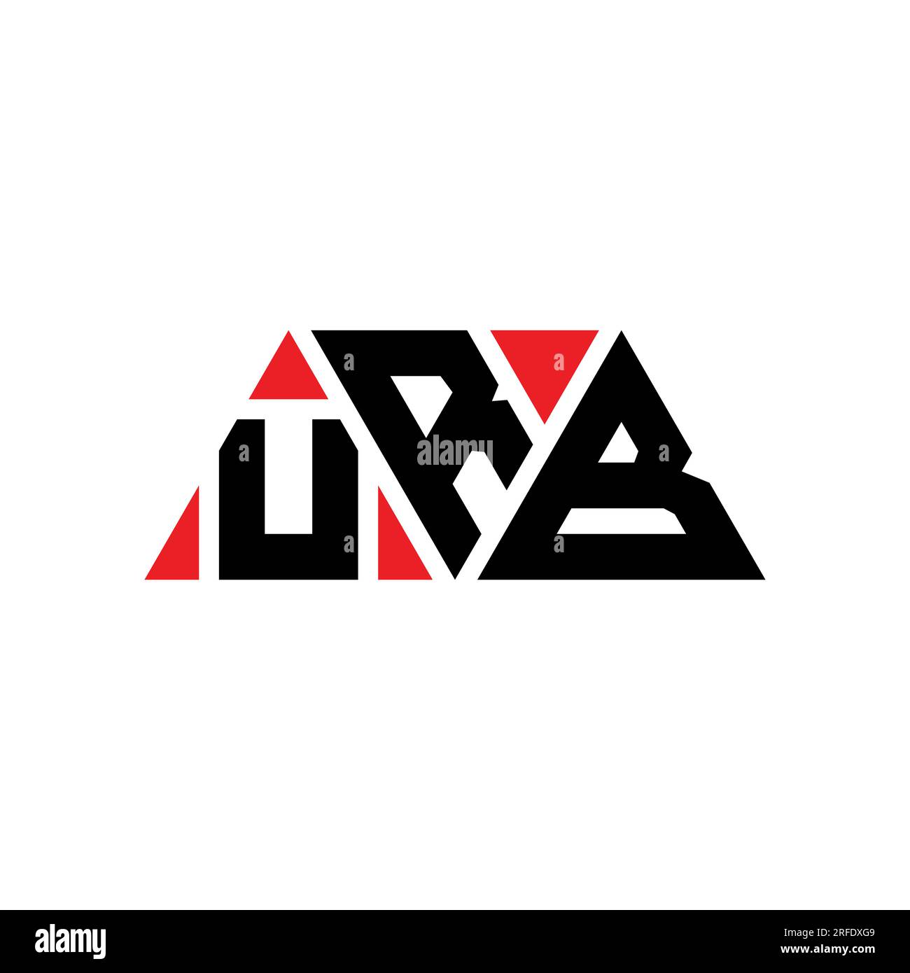 Logo a forma di lettera triangolare URB con forma a triangolo. Monogramma del logo del triangolo URB. Modello di logo vettoriale a triangolo URB di colore rosso. URB triangul Illustrazione Vettoriale