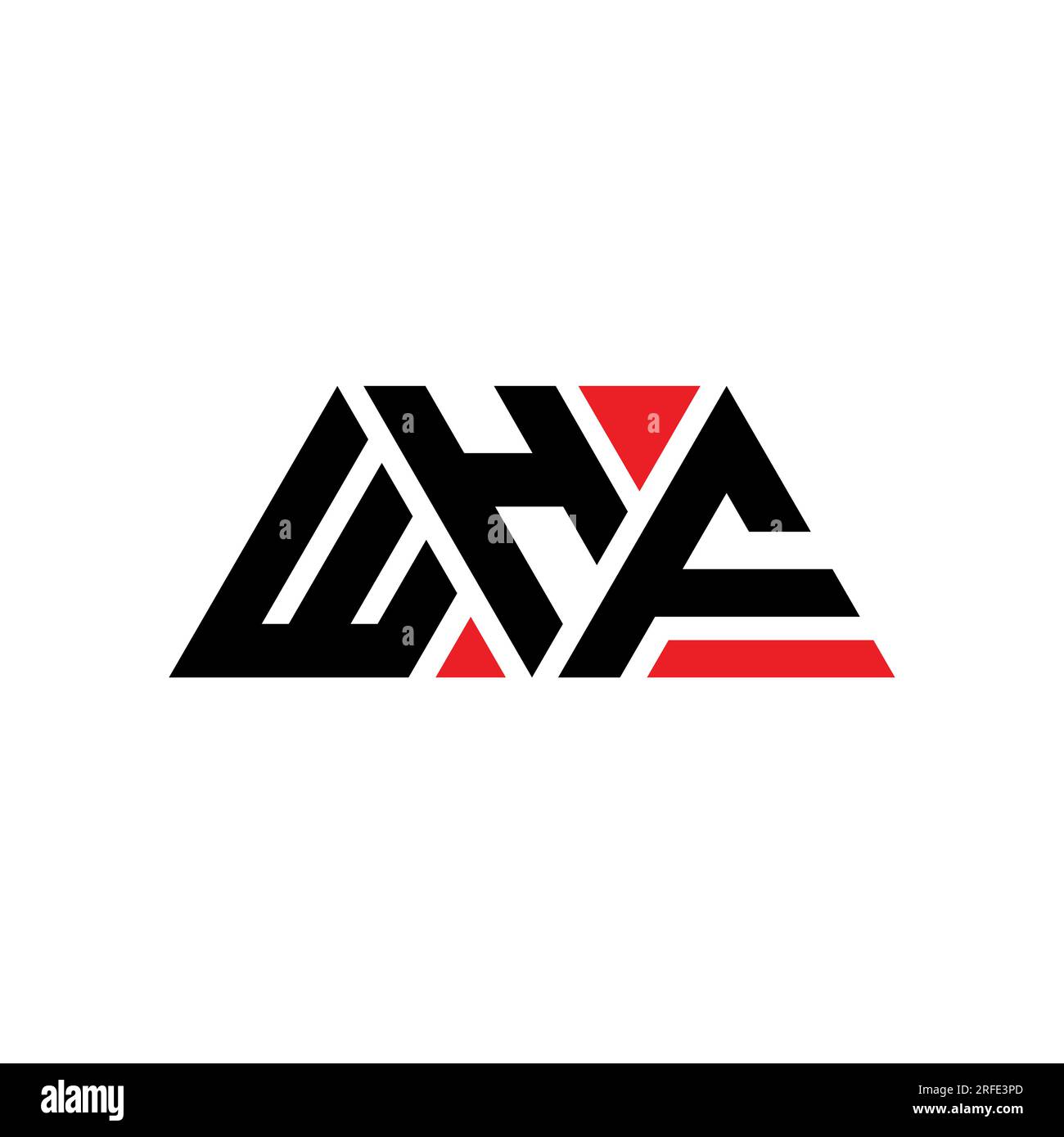 Logo WHF triangolare a lettera con forma triangolare. Monogramma di design con logo triangolare WHF. Modello con logo vettoriale WHF triangolare di colore rosso. WHF triangul Illustrazione Vettoriale