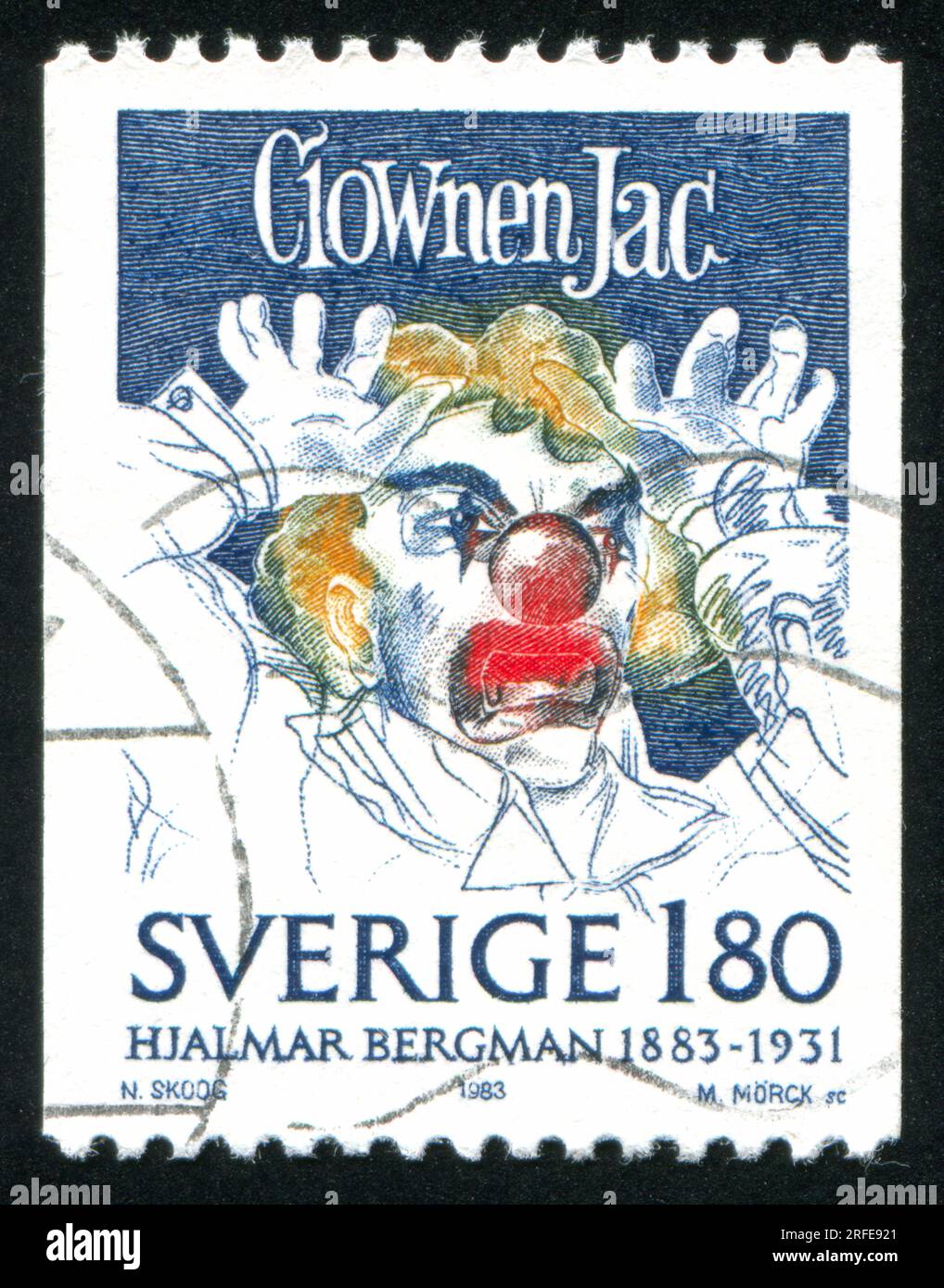 RUSSIA KALININGRAD, 20 OTTOBRE 2013: Timbro stampato dalla Svezia, mostra clown, circa 1983 Foto Stock