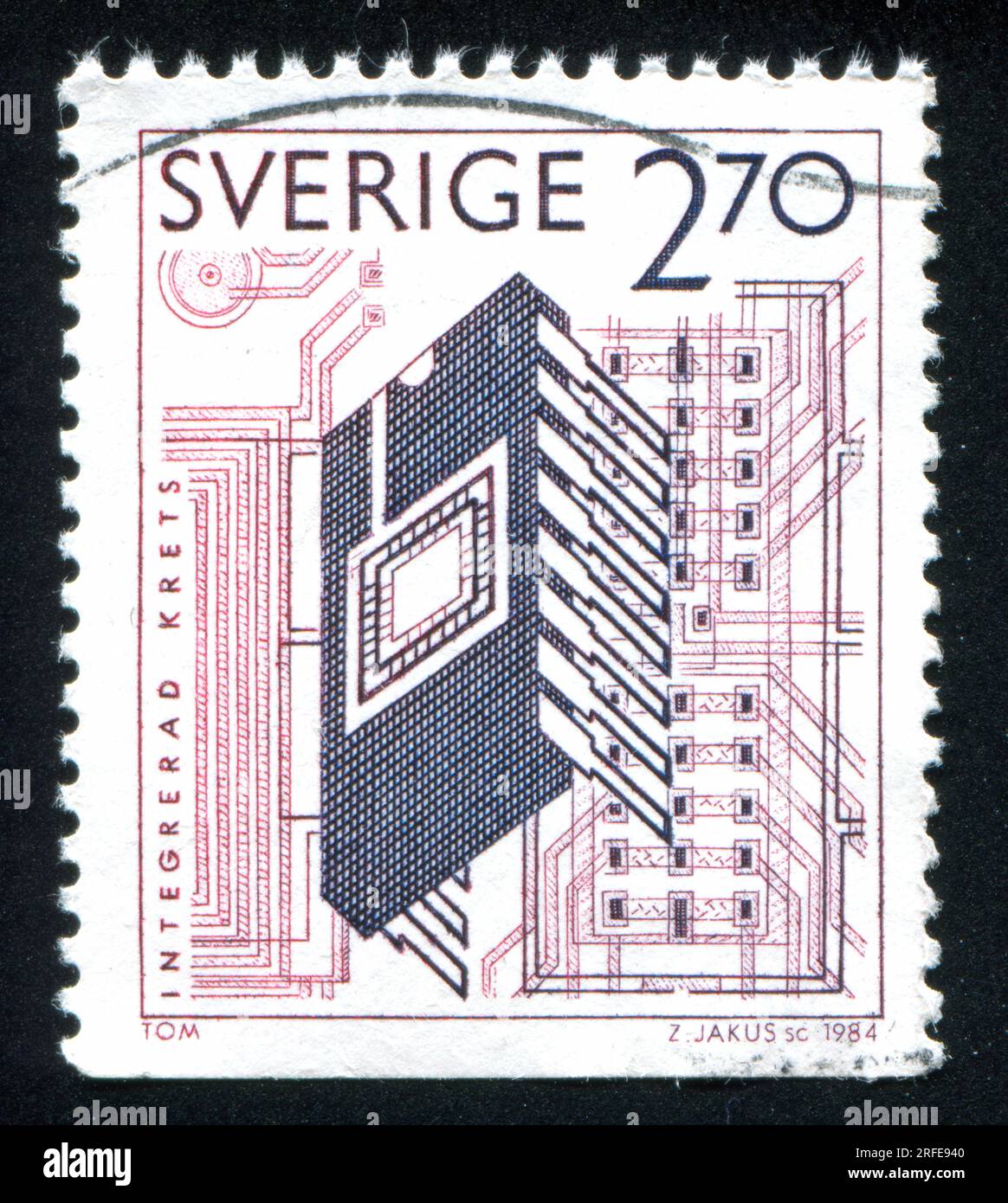 RUSSIA KALININGRAD, 20 OTTOBRE 2013: Timbro stampato dalla Svezia, mostra il circuito elettronico integrato SLIC, circa 1984 Foto Stock