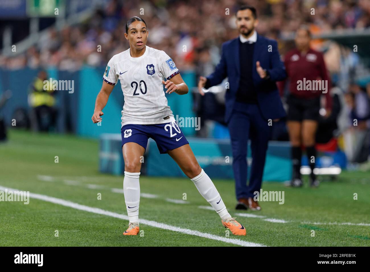 Sydney, Australia. 2 agosto 2023. La francese Estelle Cascarino guarda al gruppo F della Coppa del mondo femminile FIFA 2023 tra Panama e la Francia al Sydney Football Stadium il 2 agosto 2023 a Sydney, Australia credito: IOIO IMAGES/Alamy Live News Foto Stock