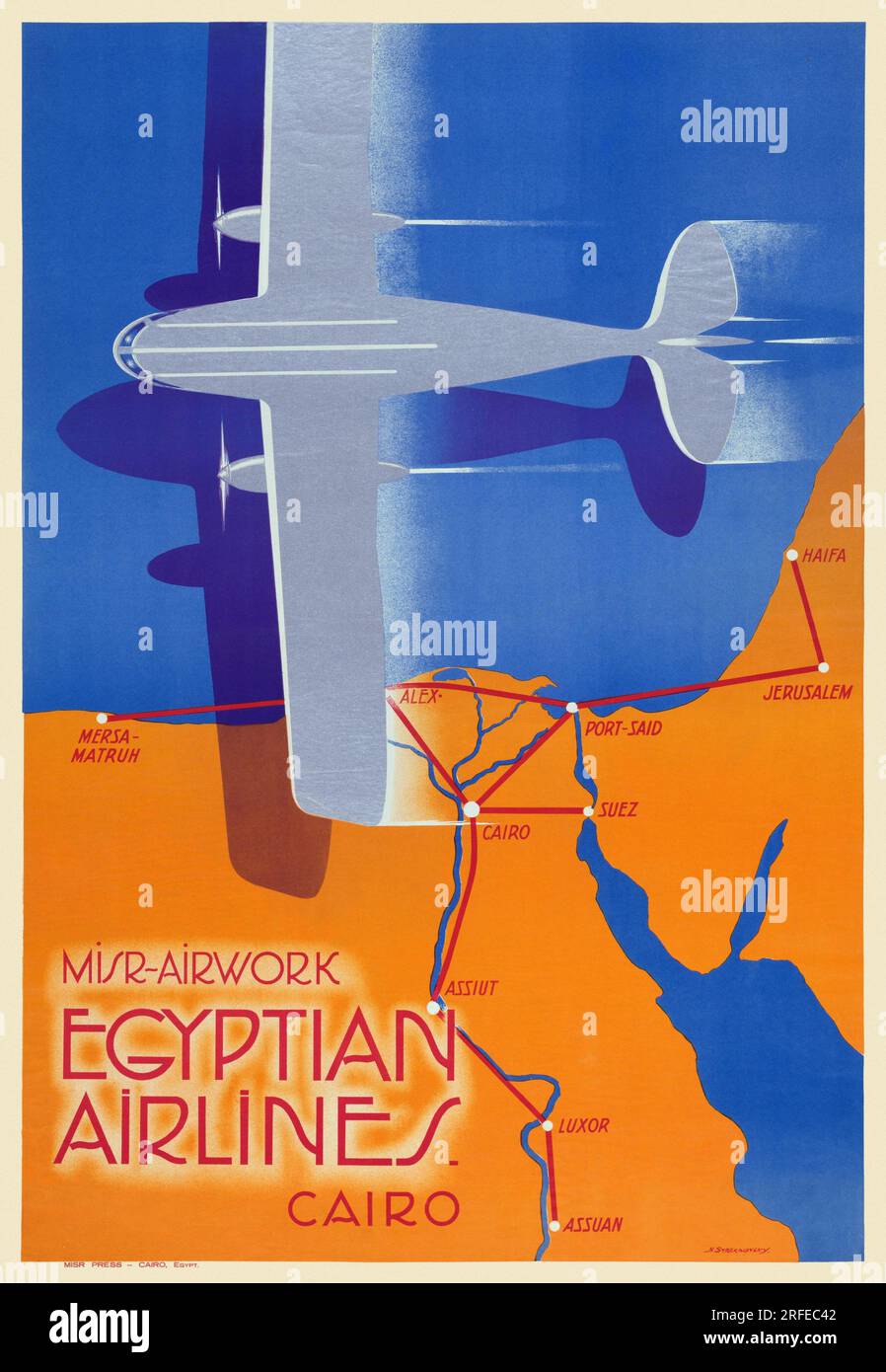 MISR Airwork. Egyptian Airlines. Cairo di N. Strekalovsky (date sconosciute). Poster pubblicato negli anni '1930 in Egitto. Foto Stock