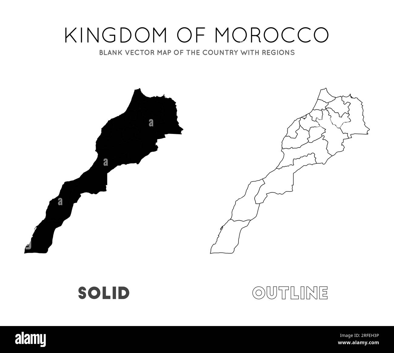 Mappa del Marocco. Mappa vettoriale vuota del paese con le regioni. Borders of Morocco per la tua infografica. Illustrazione vettoriale. Illustrazione Vettoriale