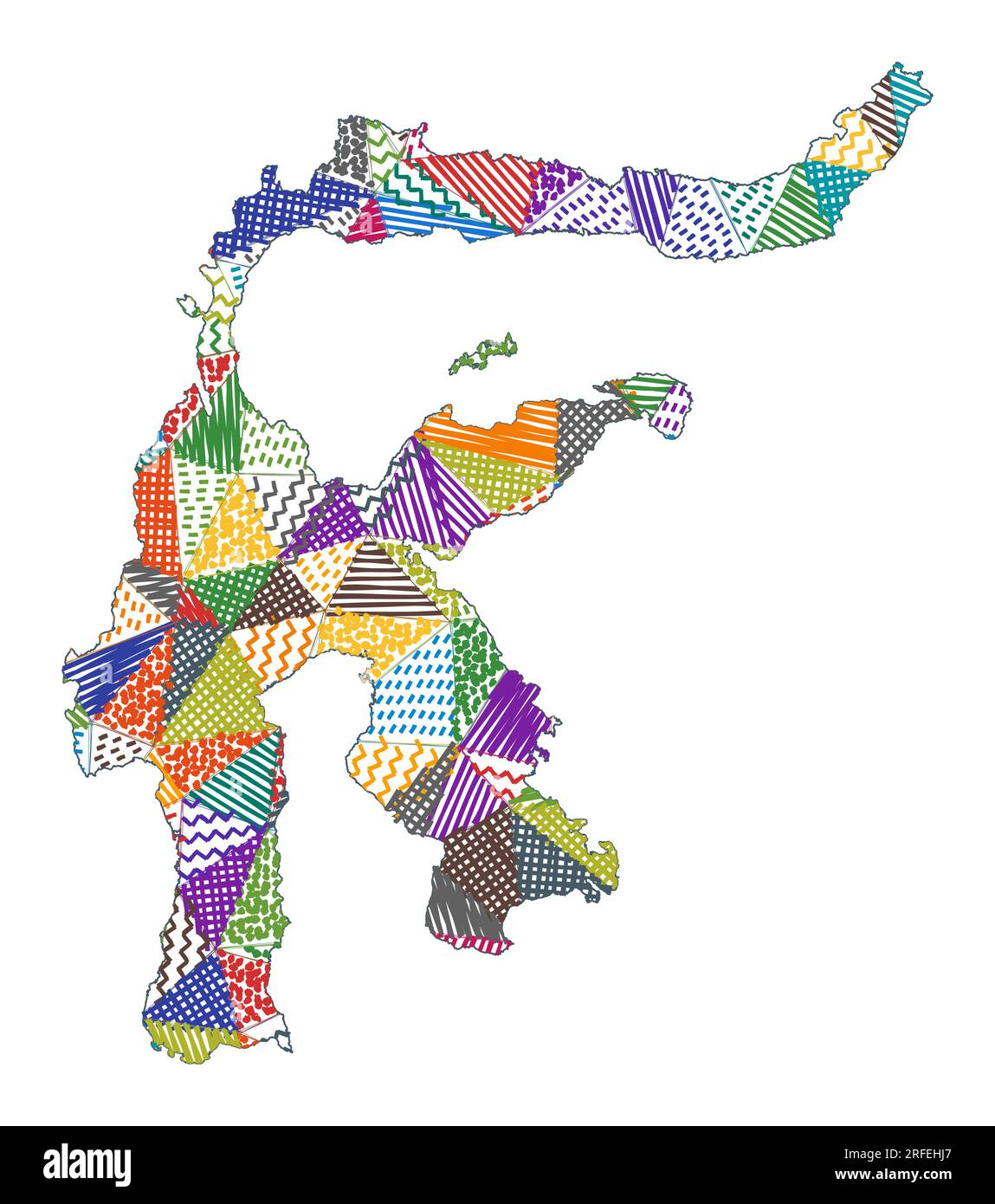 Mappa di Sulawesi in stile bambino. Poligoni disegnati a mano a forma di Sulawesi. Illustrazione vettoriale. Illustrazione Vettoriale