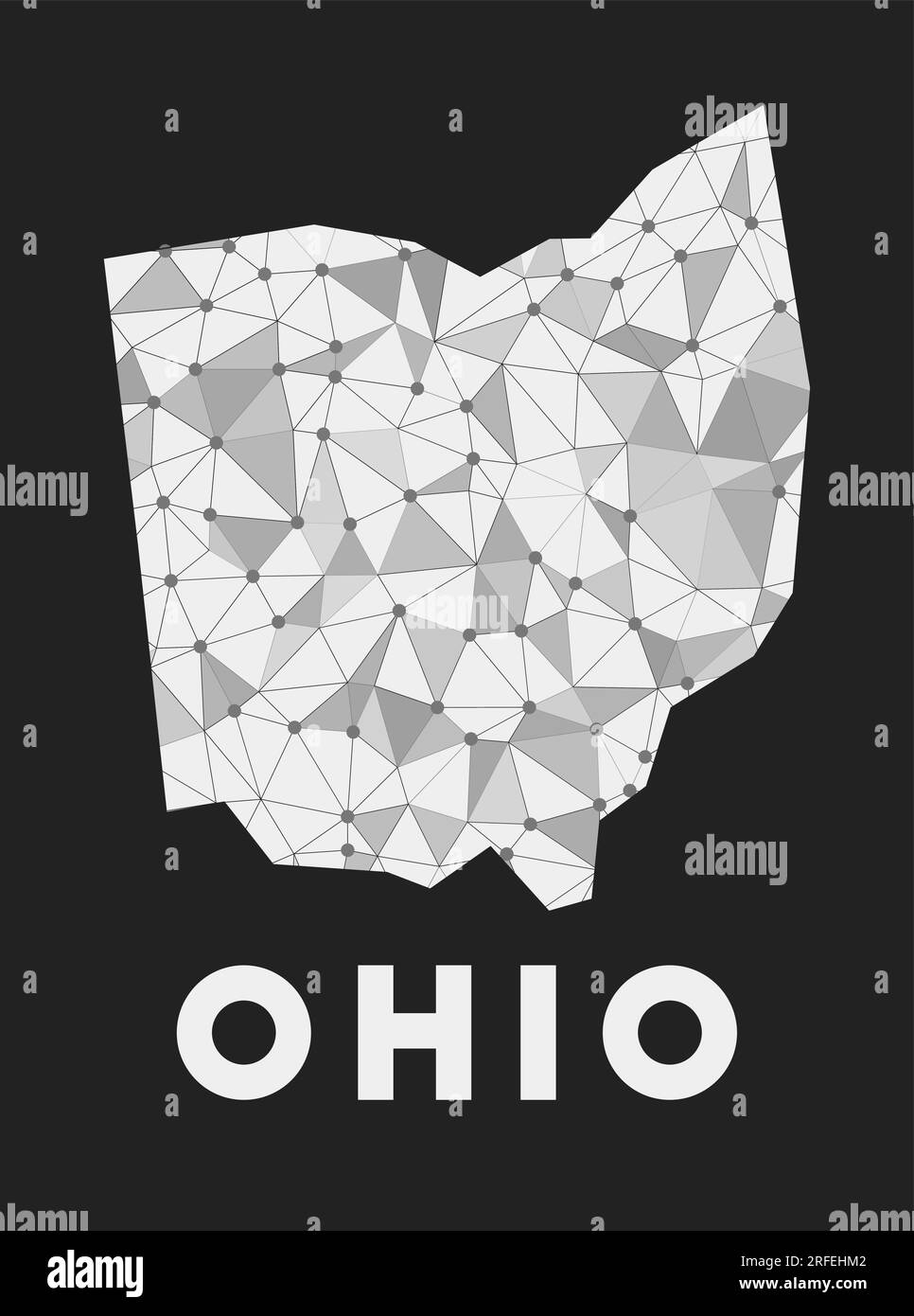 Ohio - mappa della rete di comunicazione dello stato di noi. Design geometrico alla moda dell'Ohio su sfondo scuro. Illustrazione Vettoriale