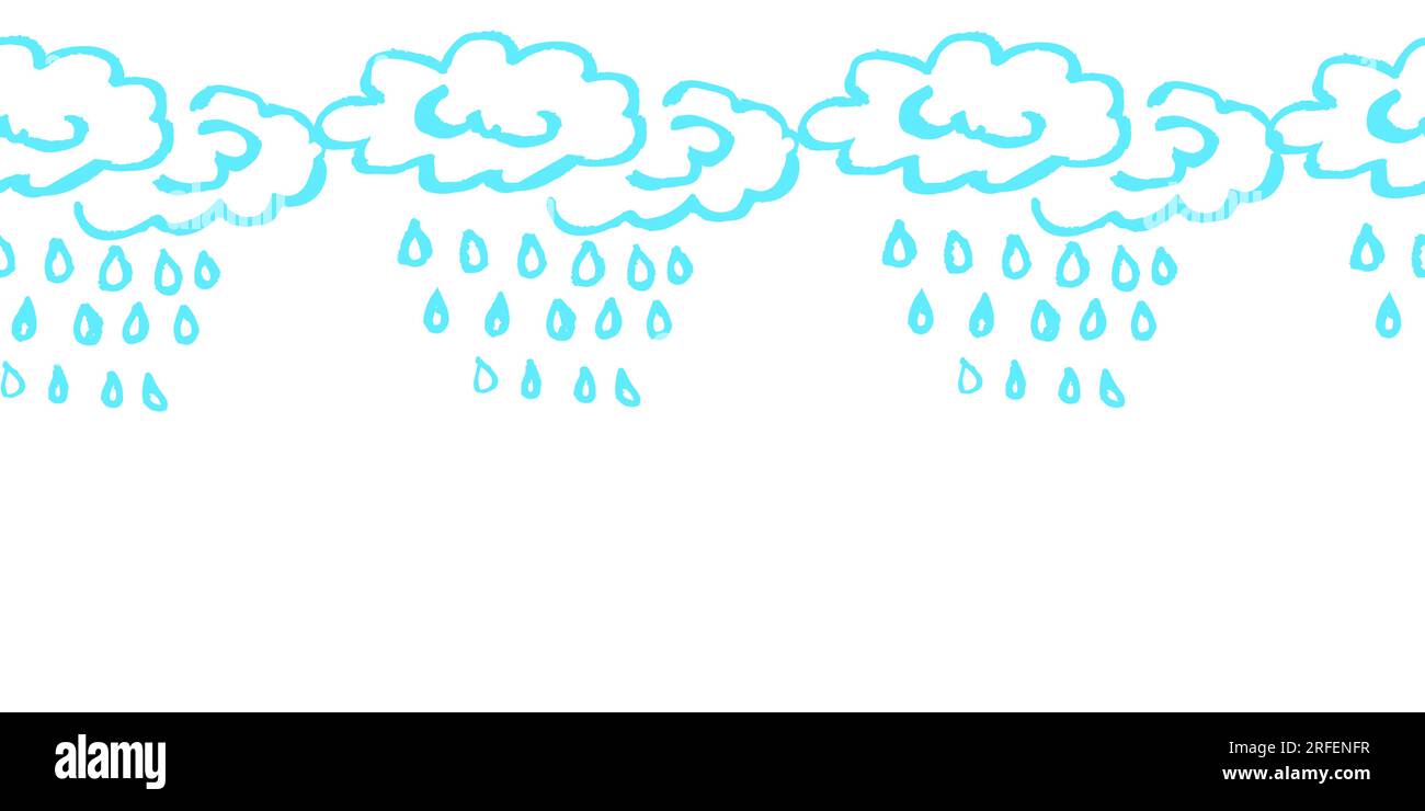 Bordo senza cuciture. Pioggia, arcobaleno. Disegni con pastelli di cera. Design vettoriale per carta, tessuti, decorazioni per interni e altri usi Illustrazione Vettoriale