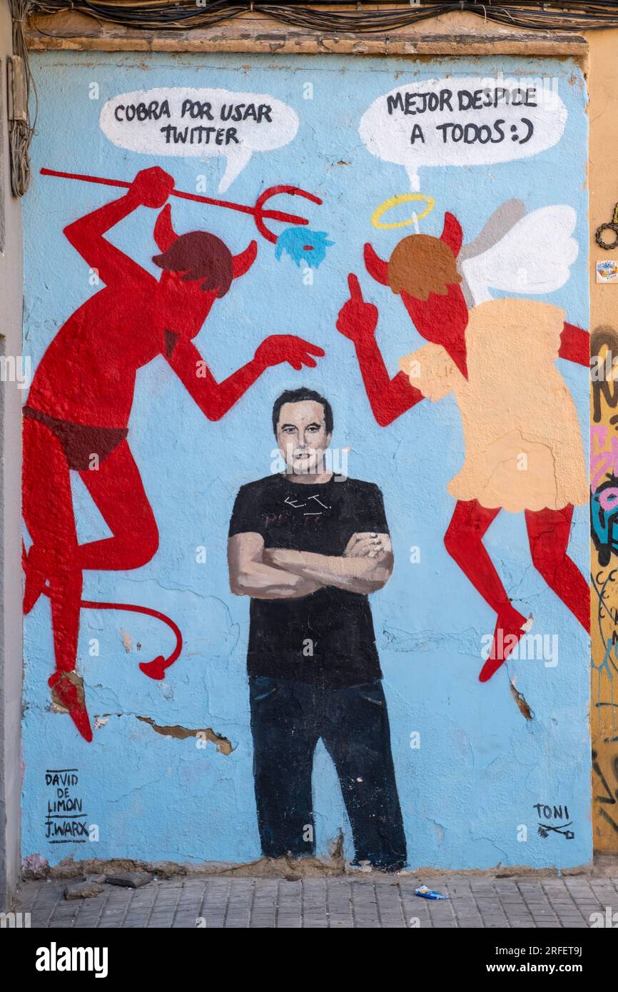 Spagna, Valencia, barrio del Carmen, Street art , Elon Musk Foto Stock